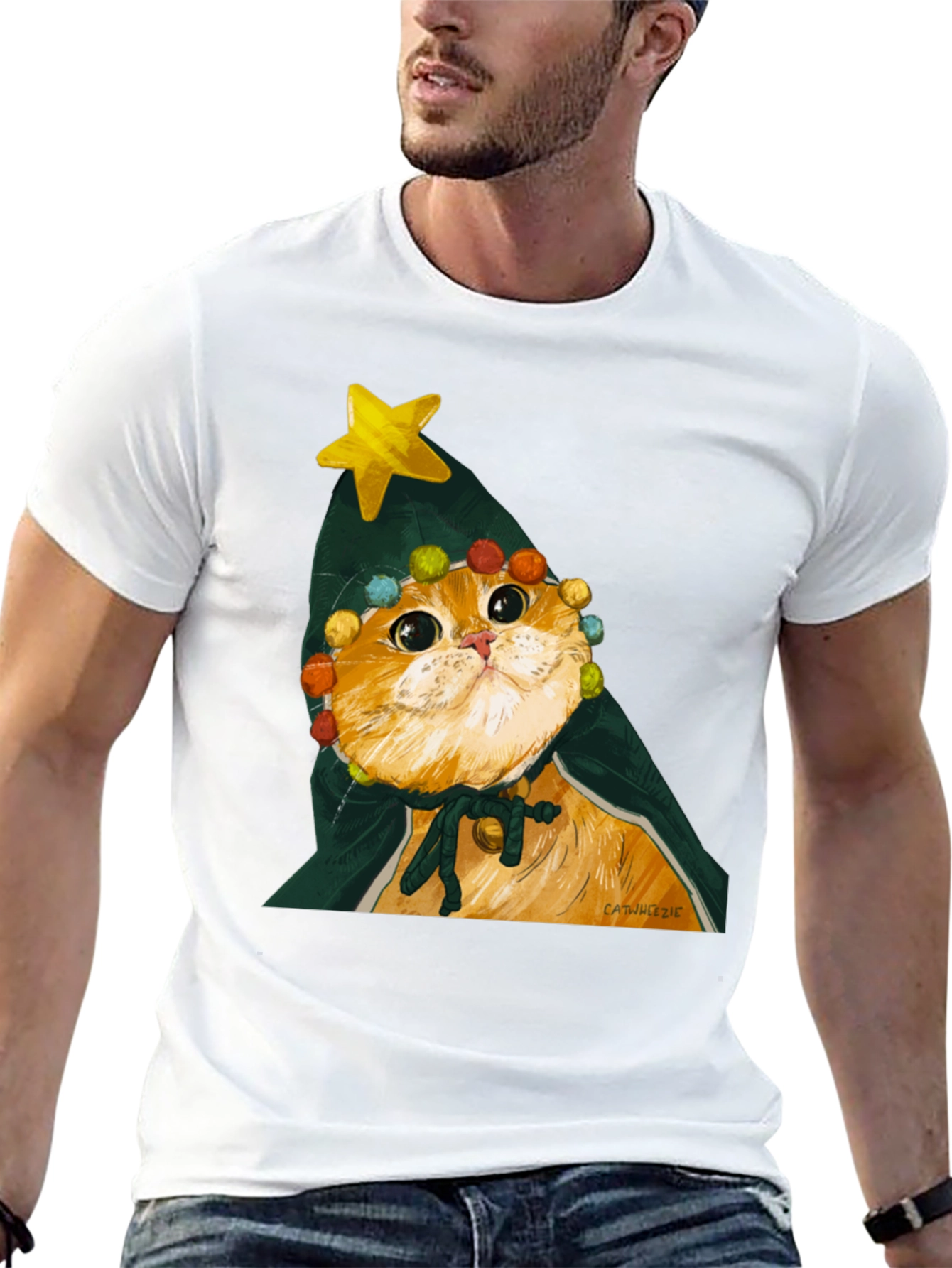 Black Cat Christmas Tree T-Shirt view 13