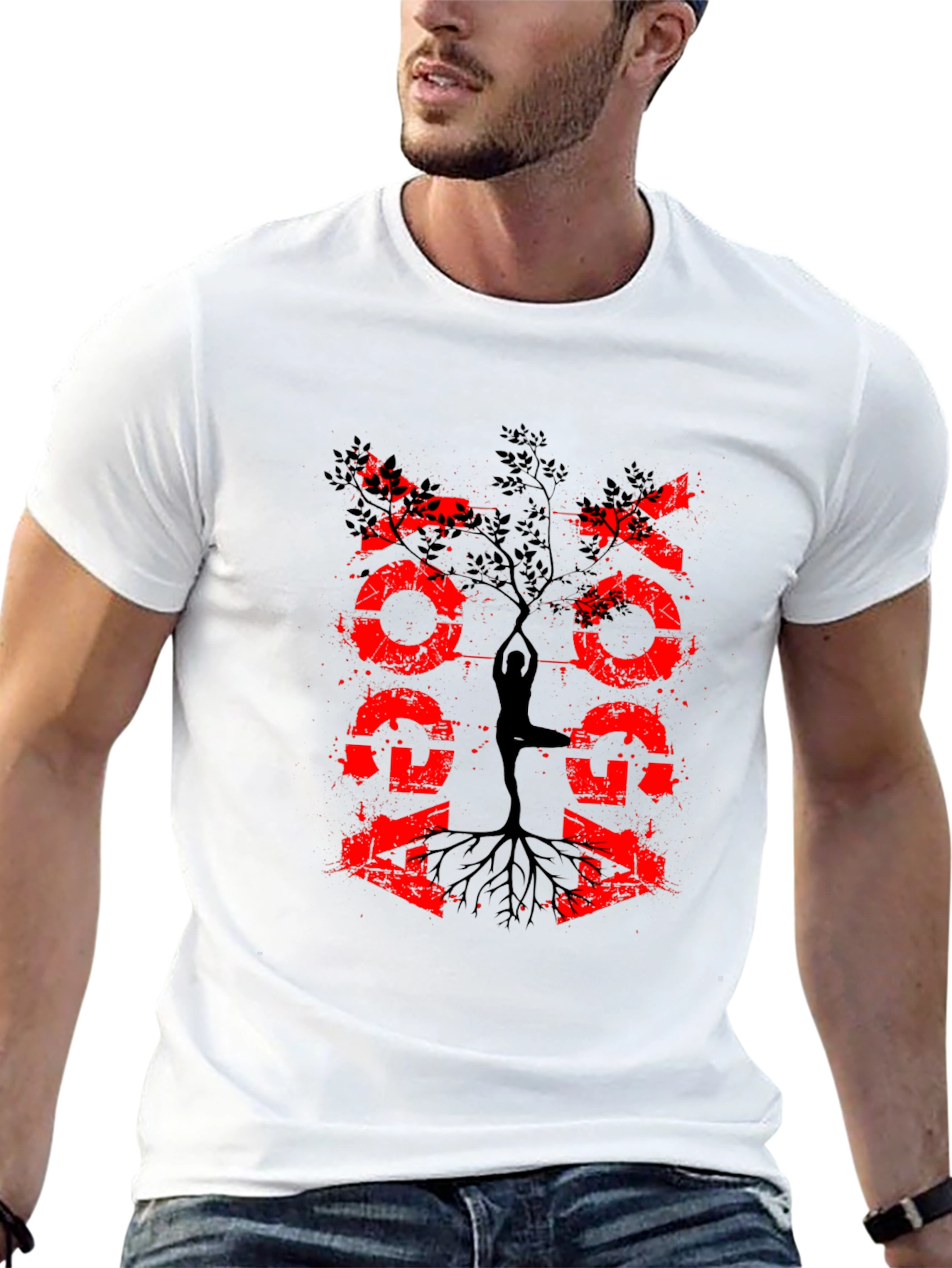 Black Yoga Tree Graphic Tee - Black Cotton Blend Shirt view 13