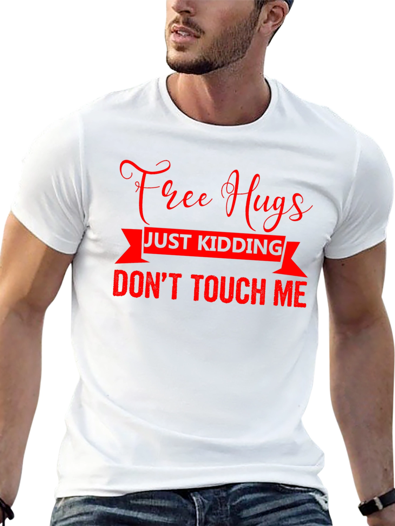 Black Free Hugs Just Kidding Graphic Tee view 13