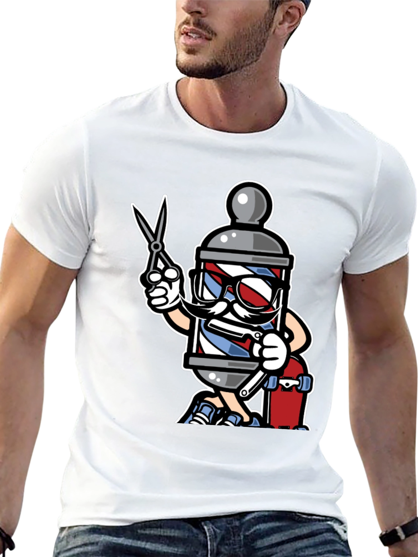 Black Barber Pole Cartoon T-Shirt - Cool Barbershop Style view 13