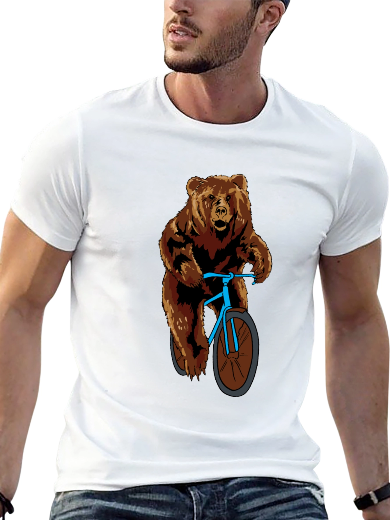 Black Bear on Bike Graphic T-Shirt - Cool Animal Tee view 13