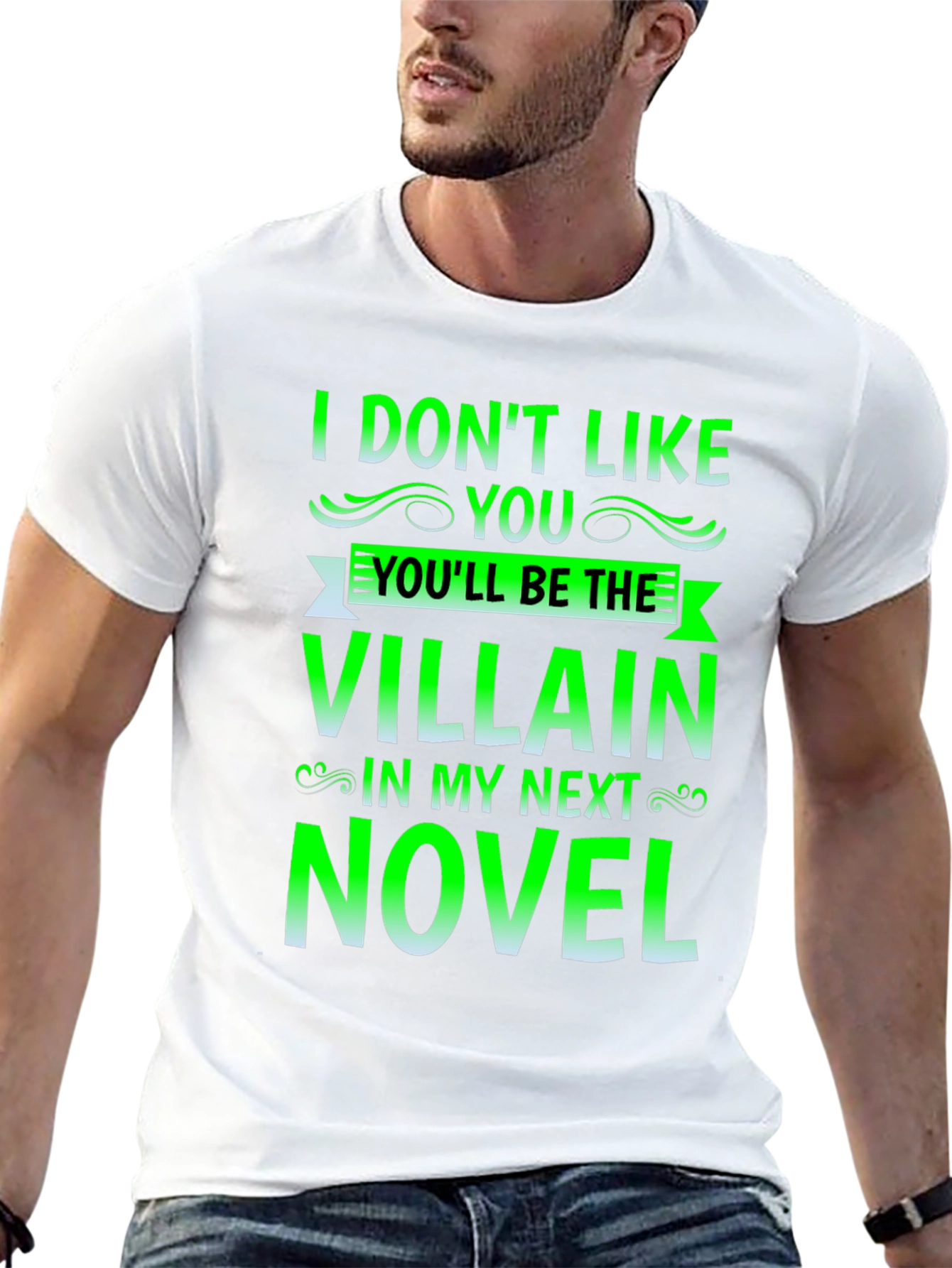 Black Villain Novel Black T-Shirt - Funny Writer Tee view 13
