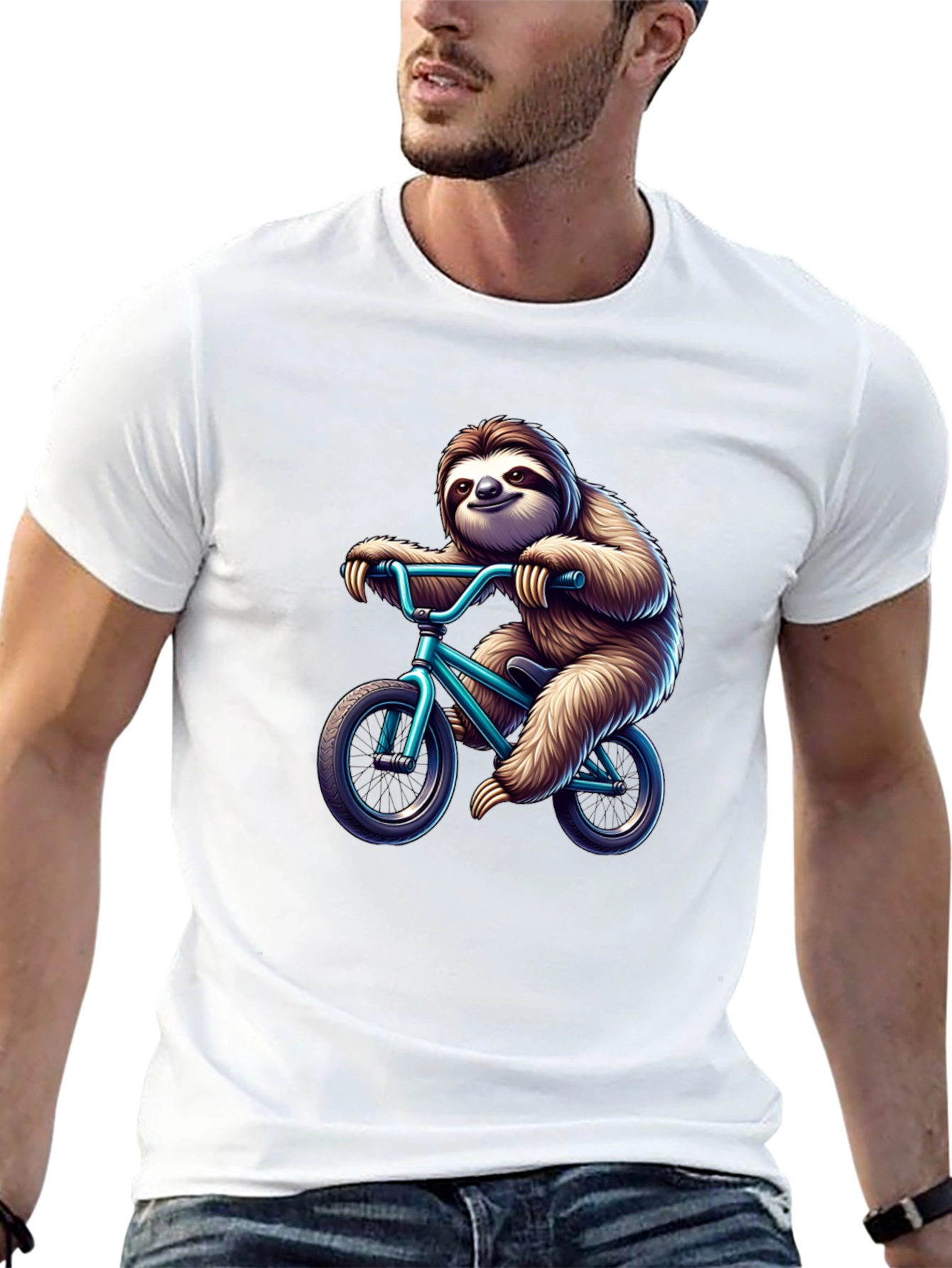 Black Sloth on Bike Graphic T-Shirt - Fun & Unique Design view 13
