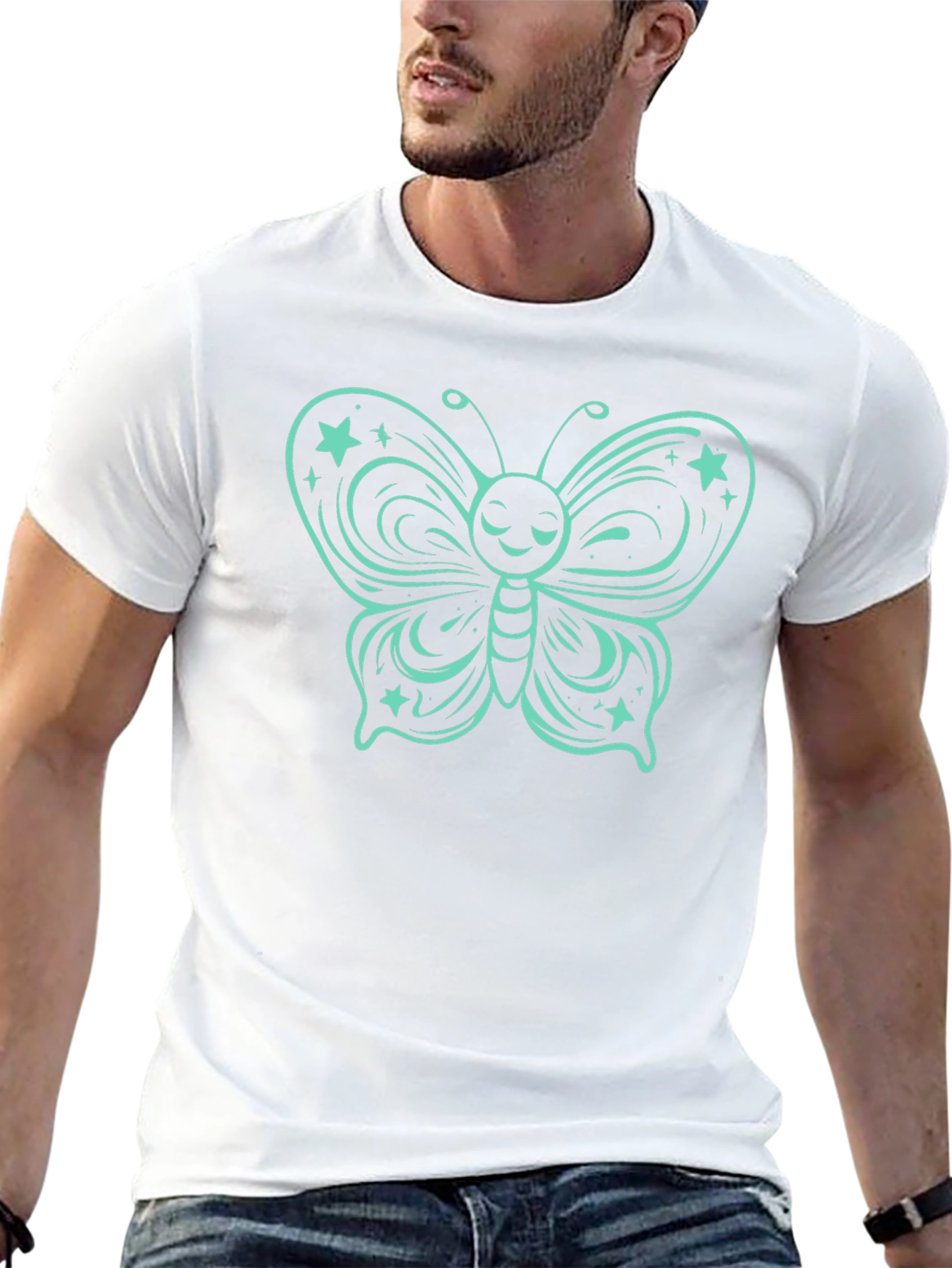 Black Butterfly Graphic Tee - Black Cotton T-Shirt view 13