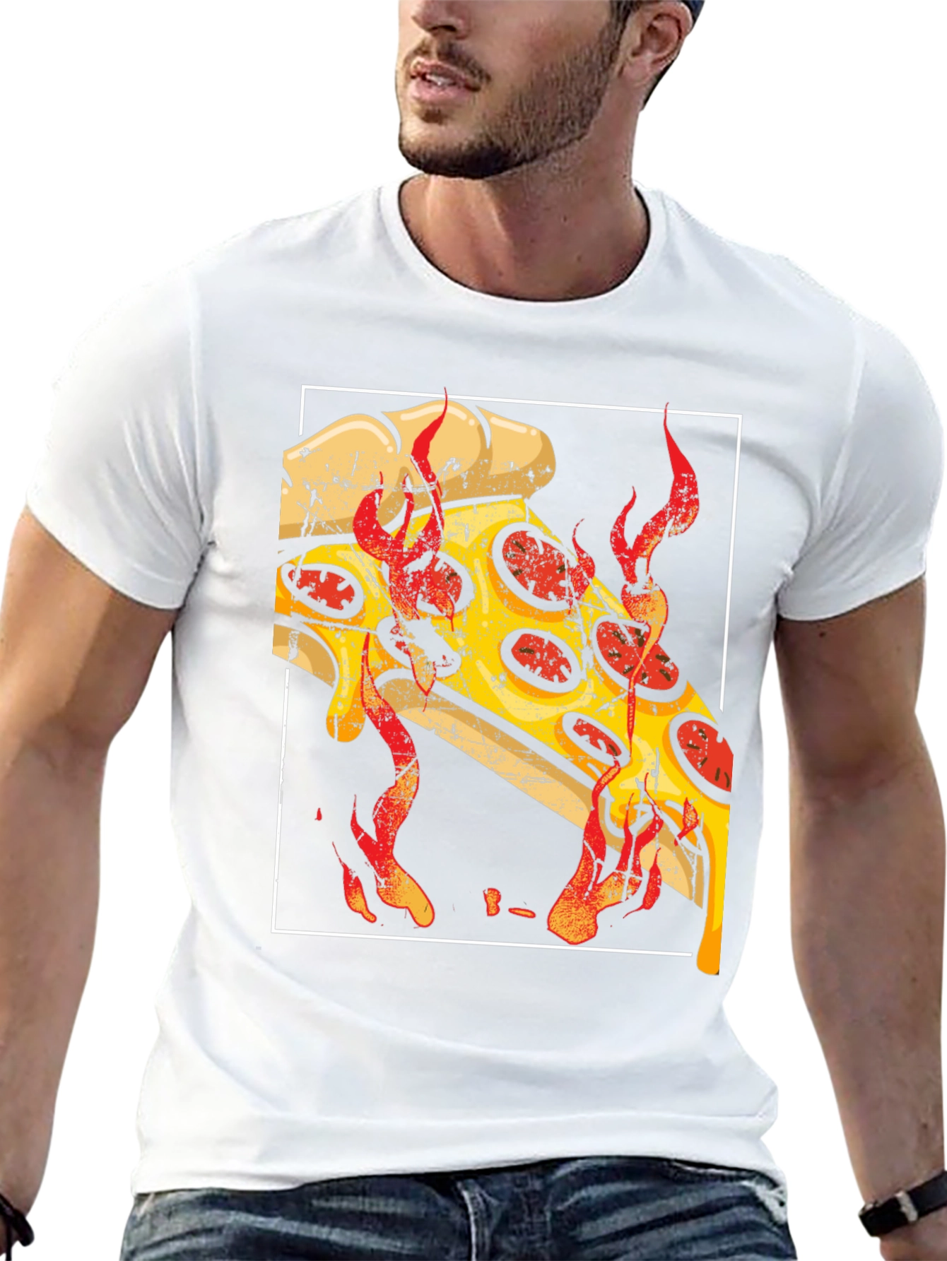 Fiery Pizza Graphic Tee - Black Cotton T-Shirt - 13