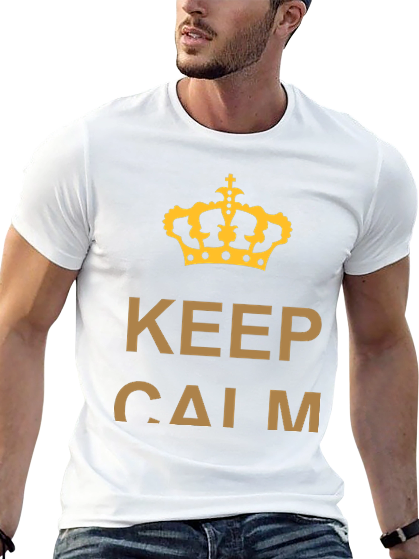 Black Keep Calm Crown T-Shirt - Gold Print on Black view 13