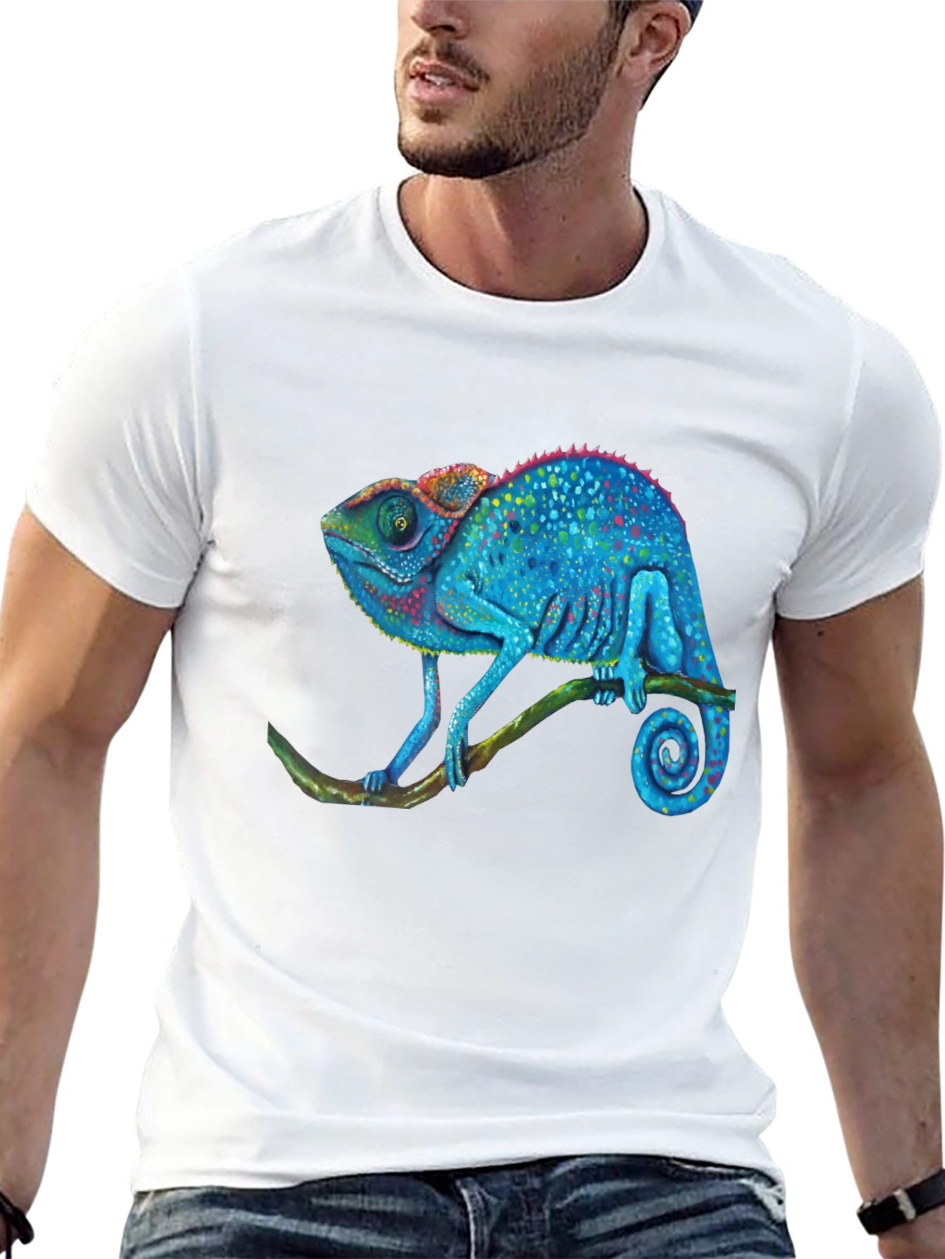 Black Blue Chameleon Graphic T-Shirt - Unique Reptile Design view 13