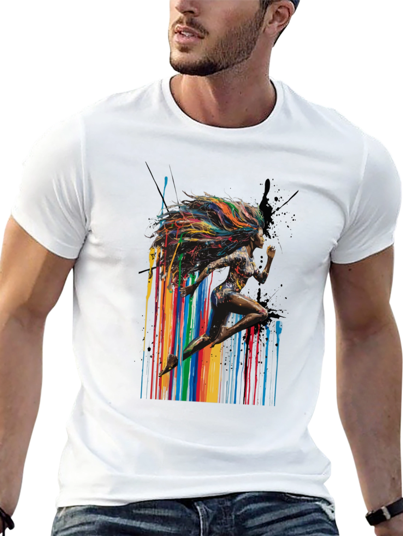 Black Colorful Runner Graphic Black T-Shirt view 13