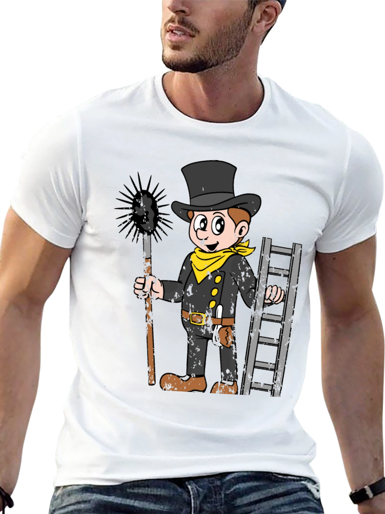 Black Chimney Sweep Cartoon Graphic T-Shirt view 13