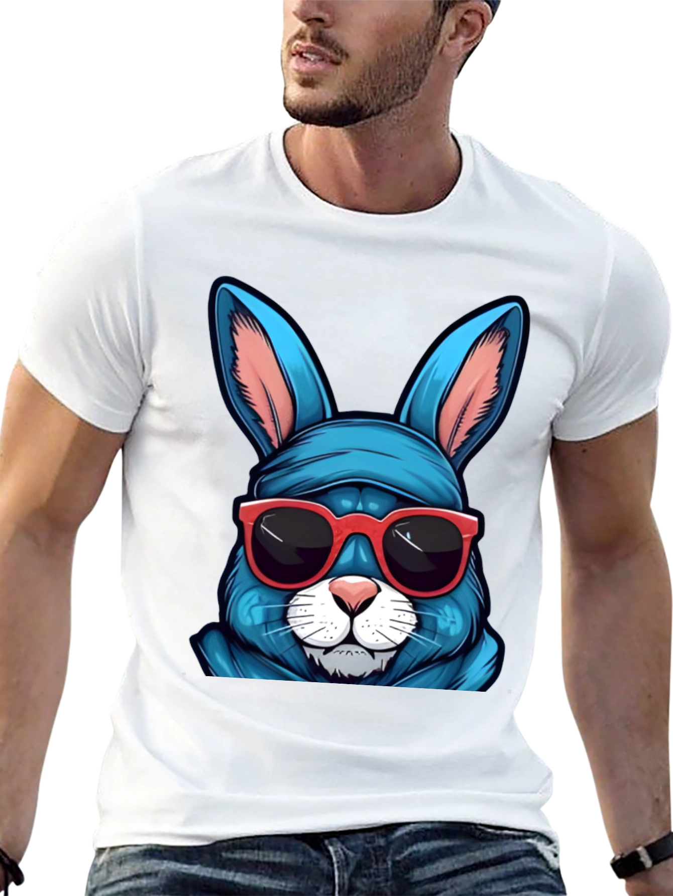 Black Cool Blue Bunny T-Shirt view 13