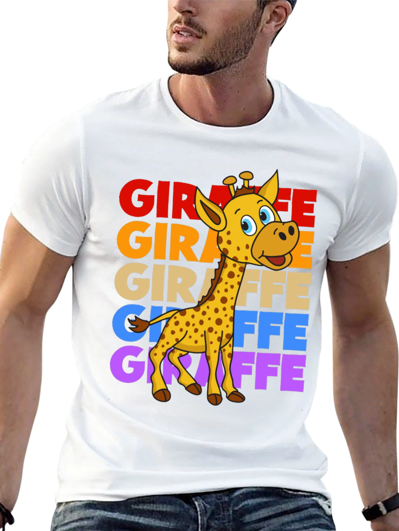 Black Giraffe Graphic Tee - Colorful Cartoon Giraffe Design view 13