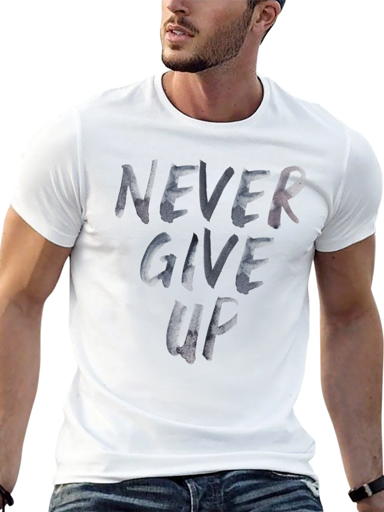 Black Never Give Up Graphic Print T-Shirt view 13