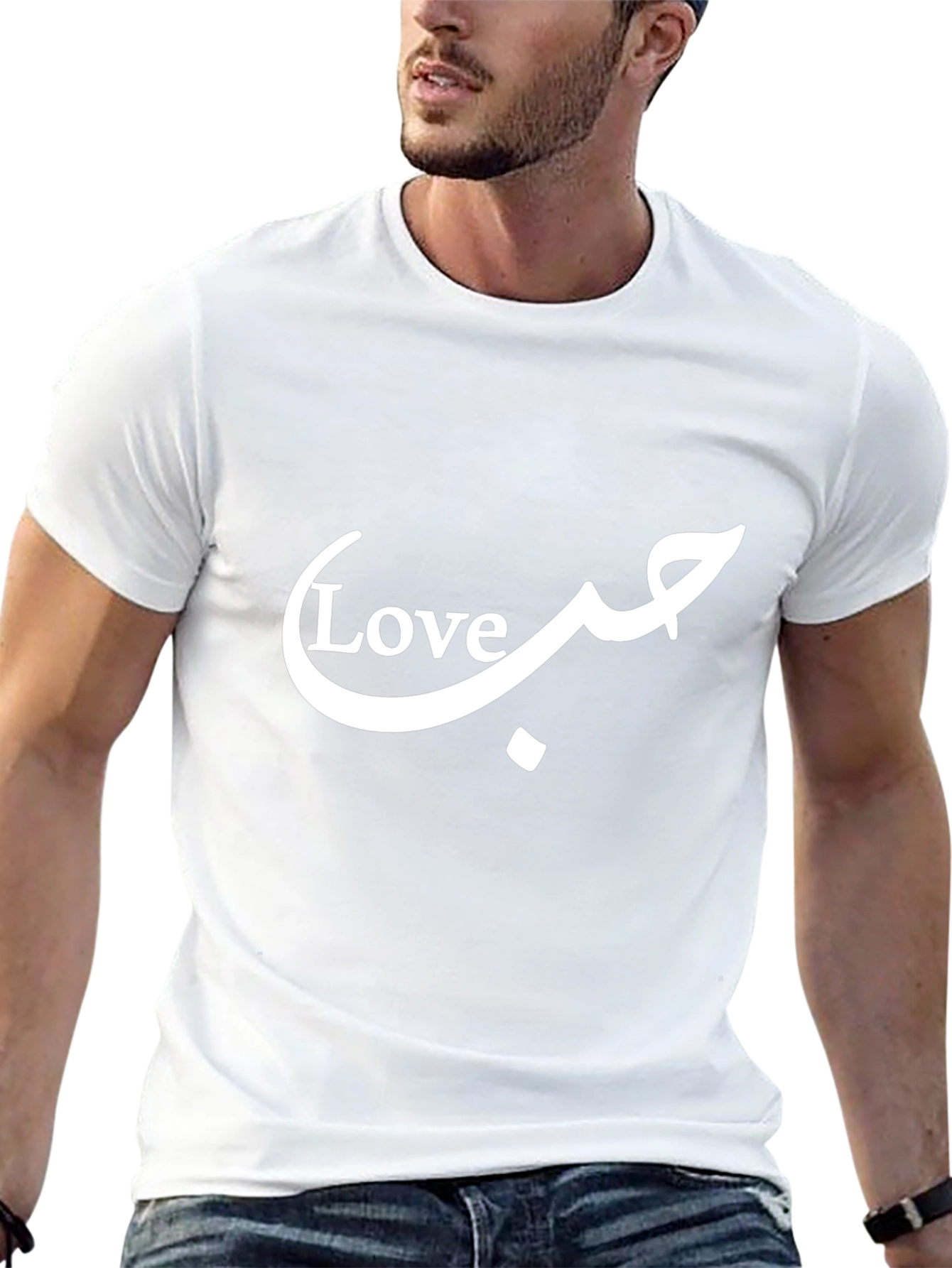 Black Love Arabic Script Graphic Tee - Black Cotton Blend Shirt view 13