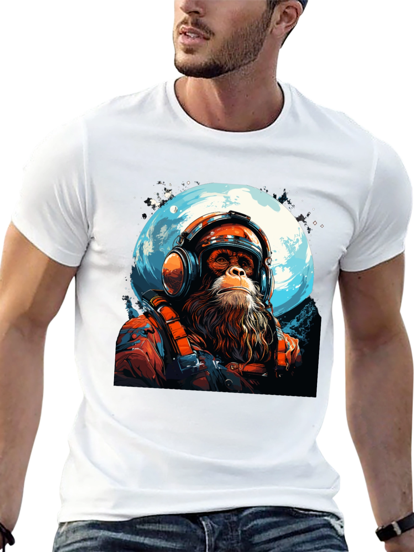 Black Astro Chimp Graphic Tee - Moon Landing Design view 13