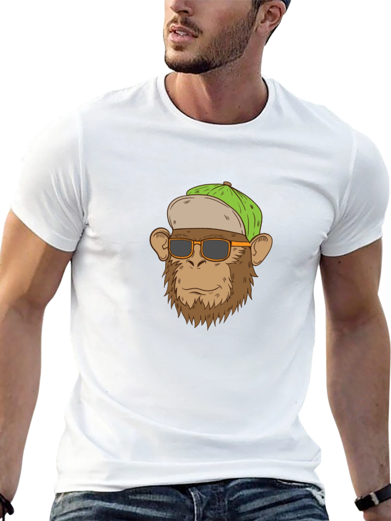 Black Monkey Face T-Shirt with Hat and Shades - Funny Ape Tee view 13