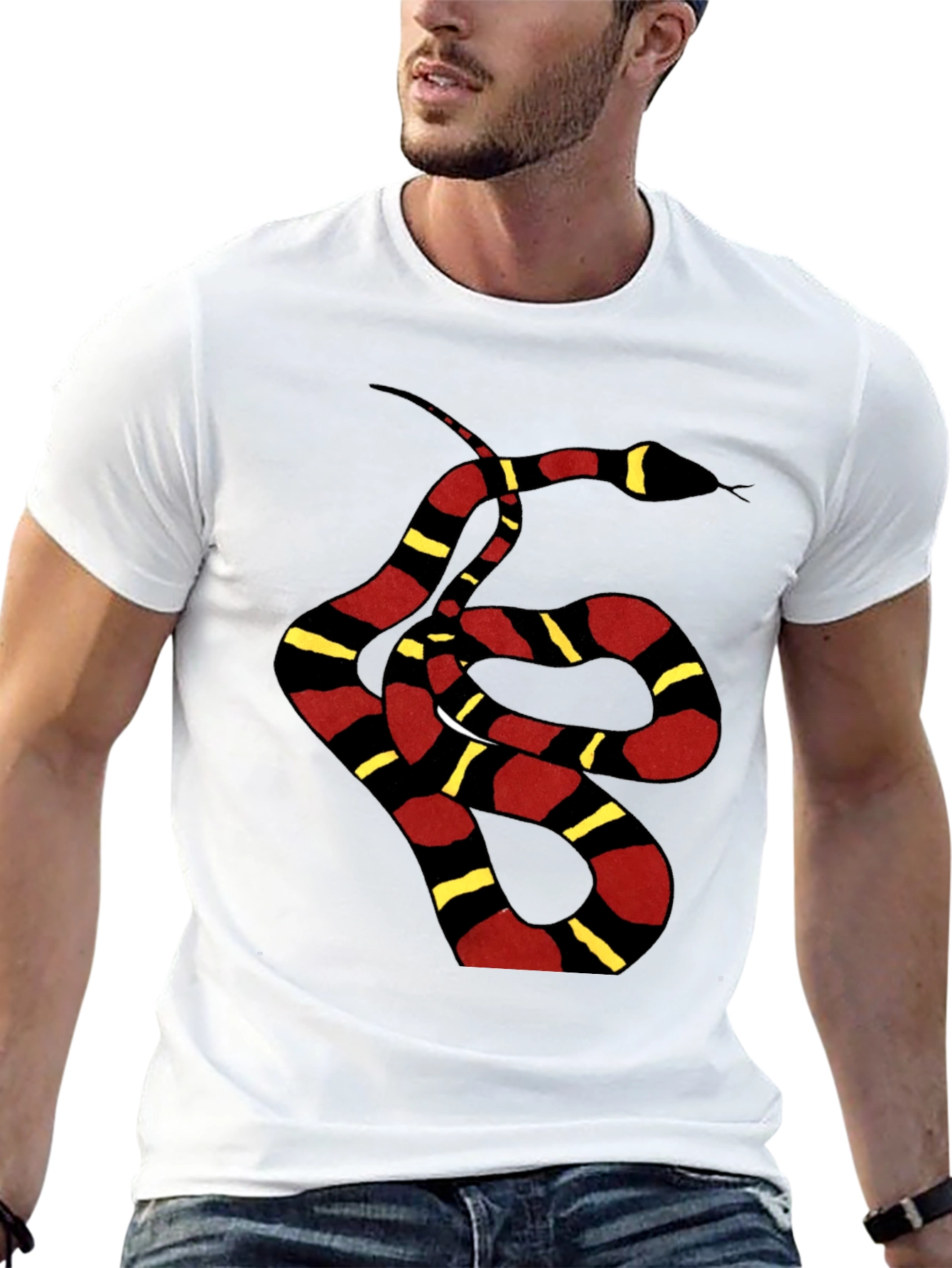Black Striped Snake Graphic Tee - Black Unisex T-Shirt view 13