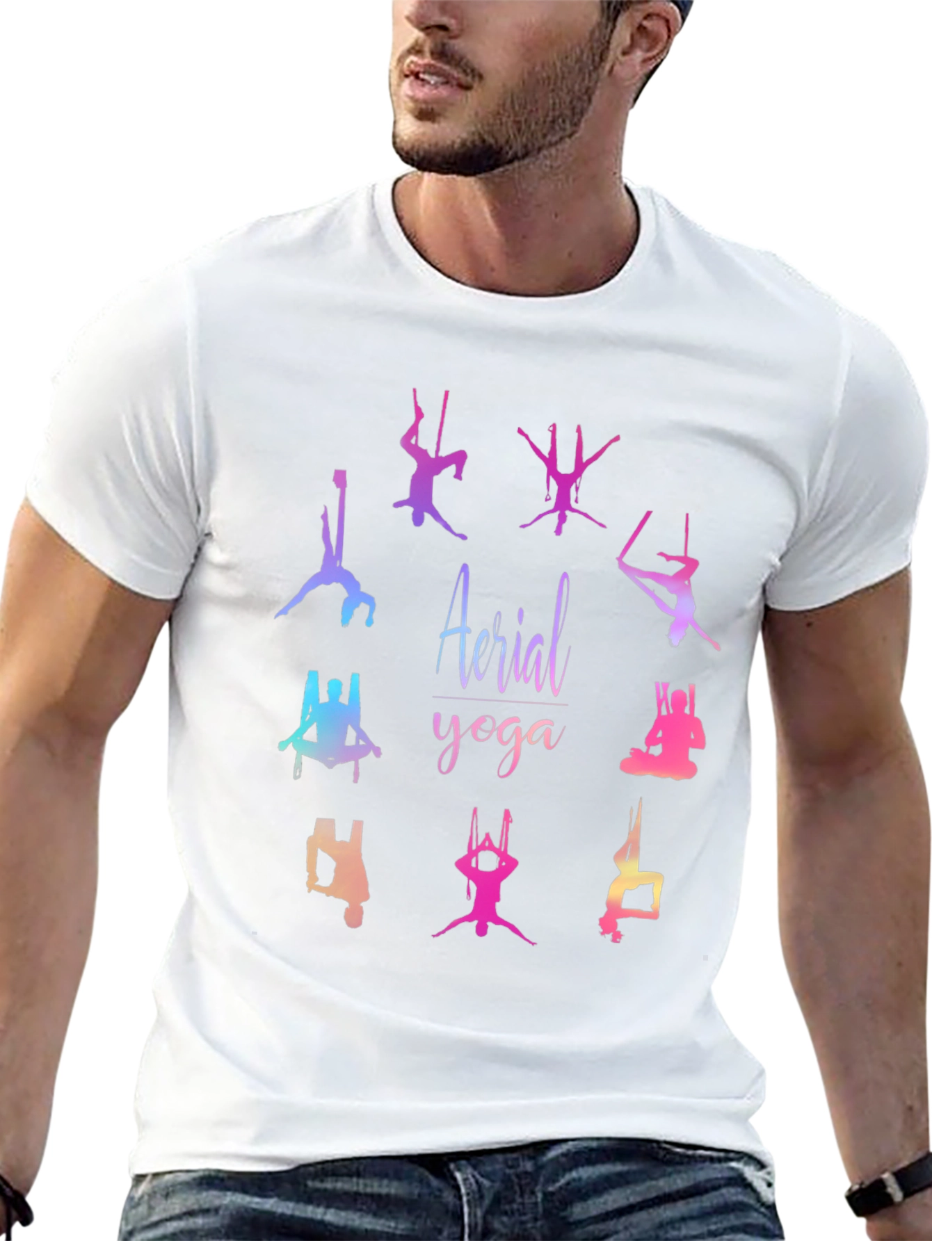 Black Aerial Yoga Graphic T-Shirt - Black Cotton Blend Tee view 13