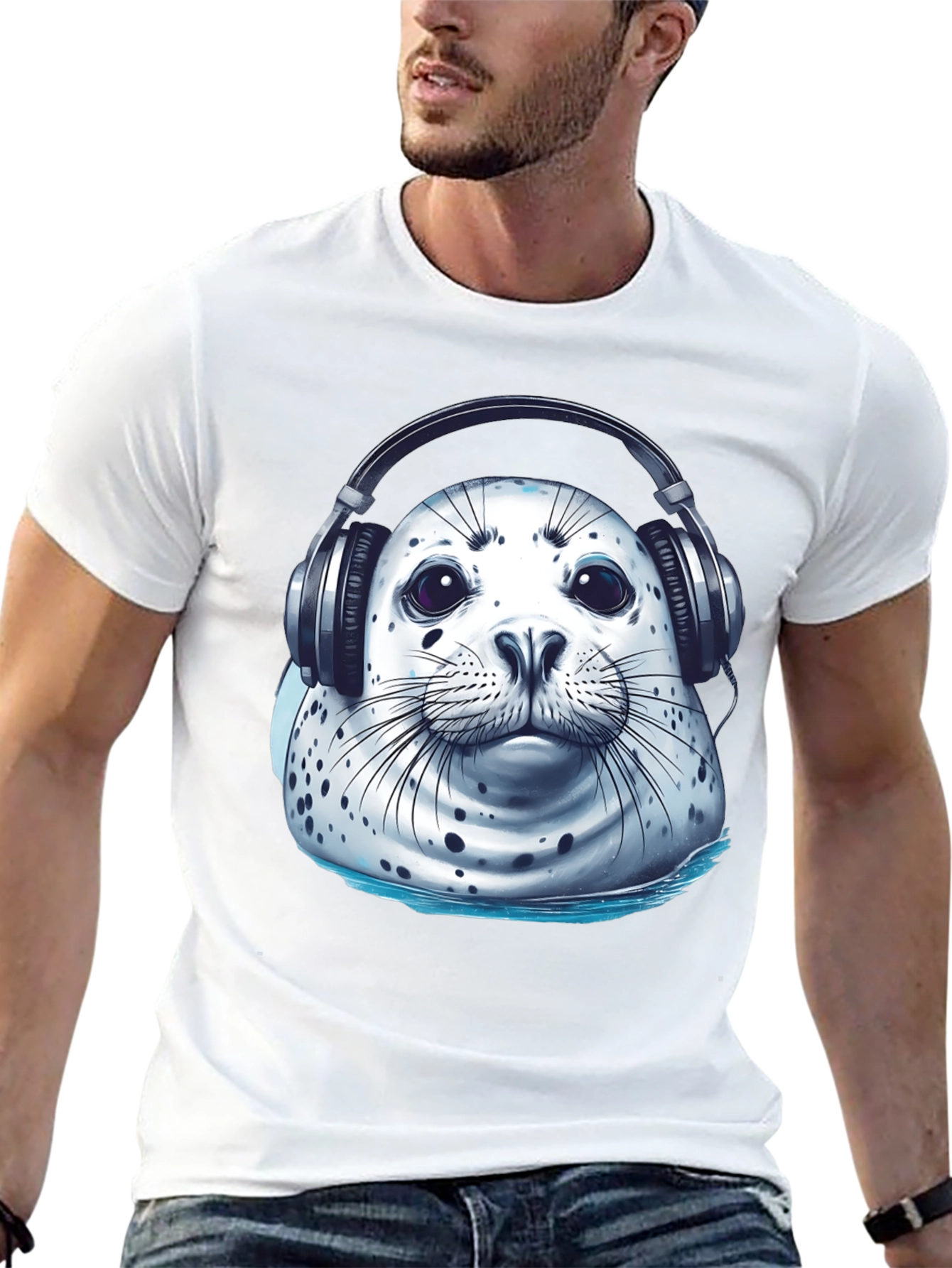 Black Seal with Headphones Graphic Tee view 13