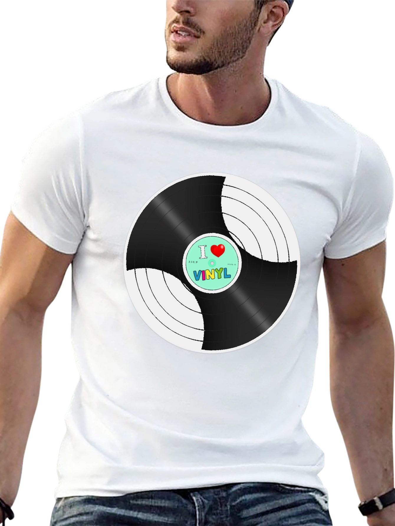 Black I Heart Vinyl Graphic T-Shirt - Classic Retro Music Tee view 13