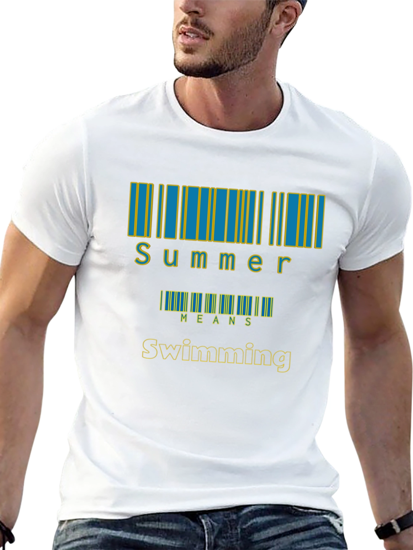 Black Summer Swimming T-Shirt, Barcode Design view 13