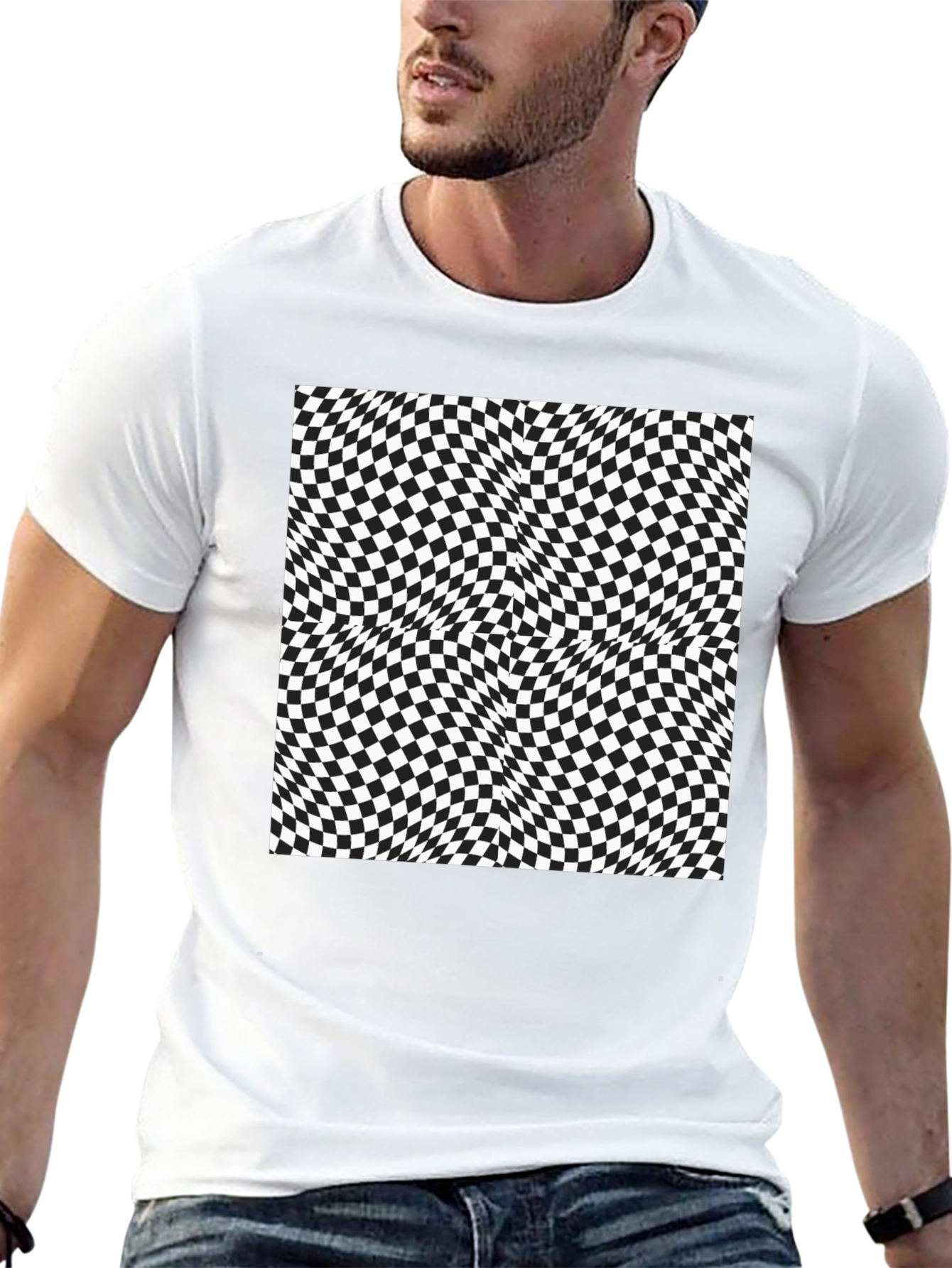 Black Optical Illusion Checkerboard Tee view 13