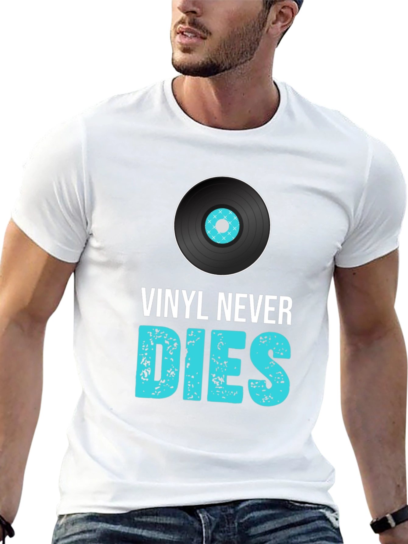 Black Vinyl Never Dies Graphic Tee - Music Lover T-Shirt view 13