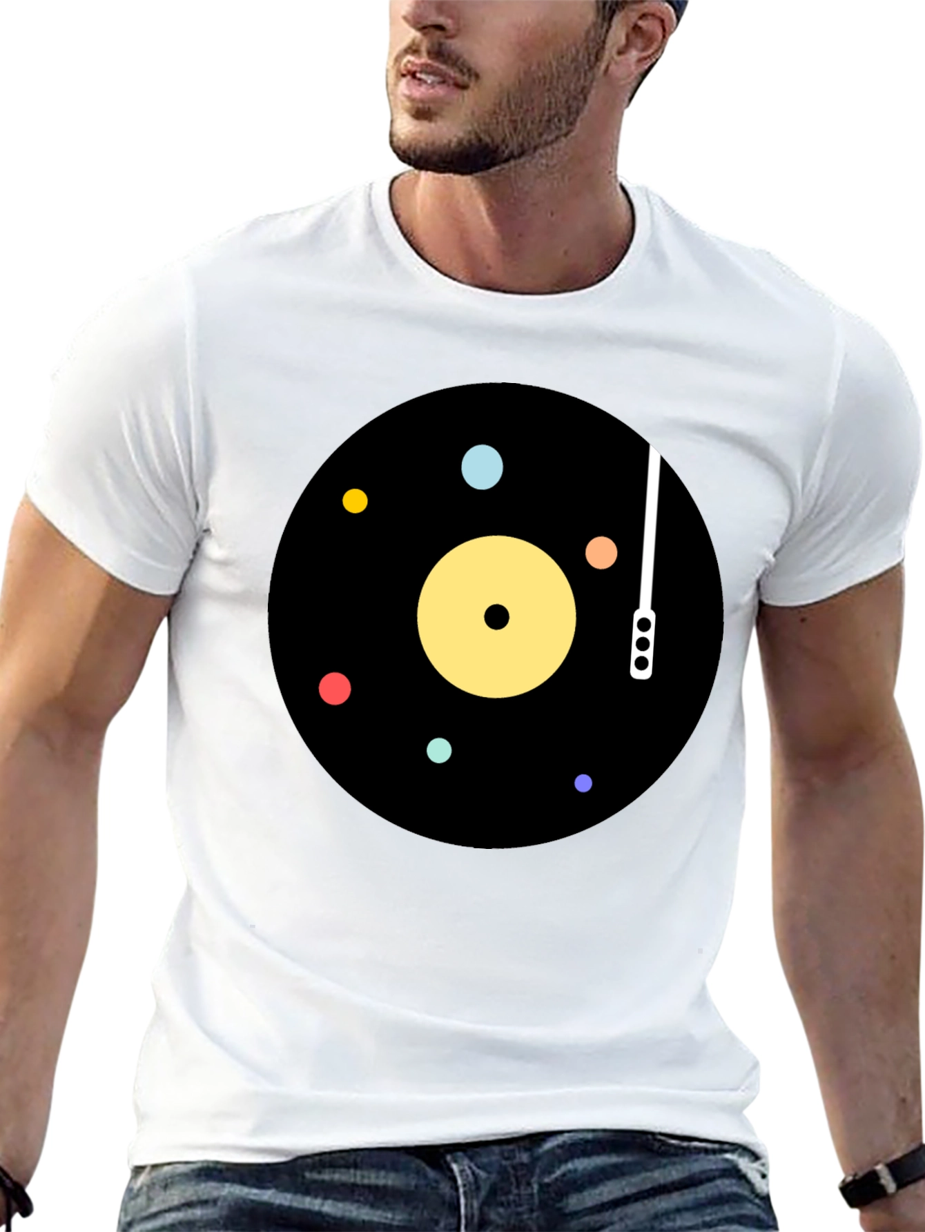 Black Retro Vinyl Record Graphic T-Shirt view 13
