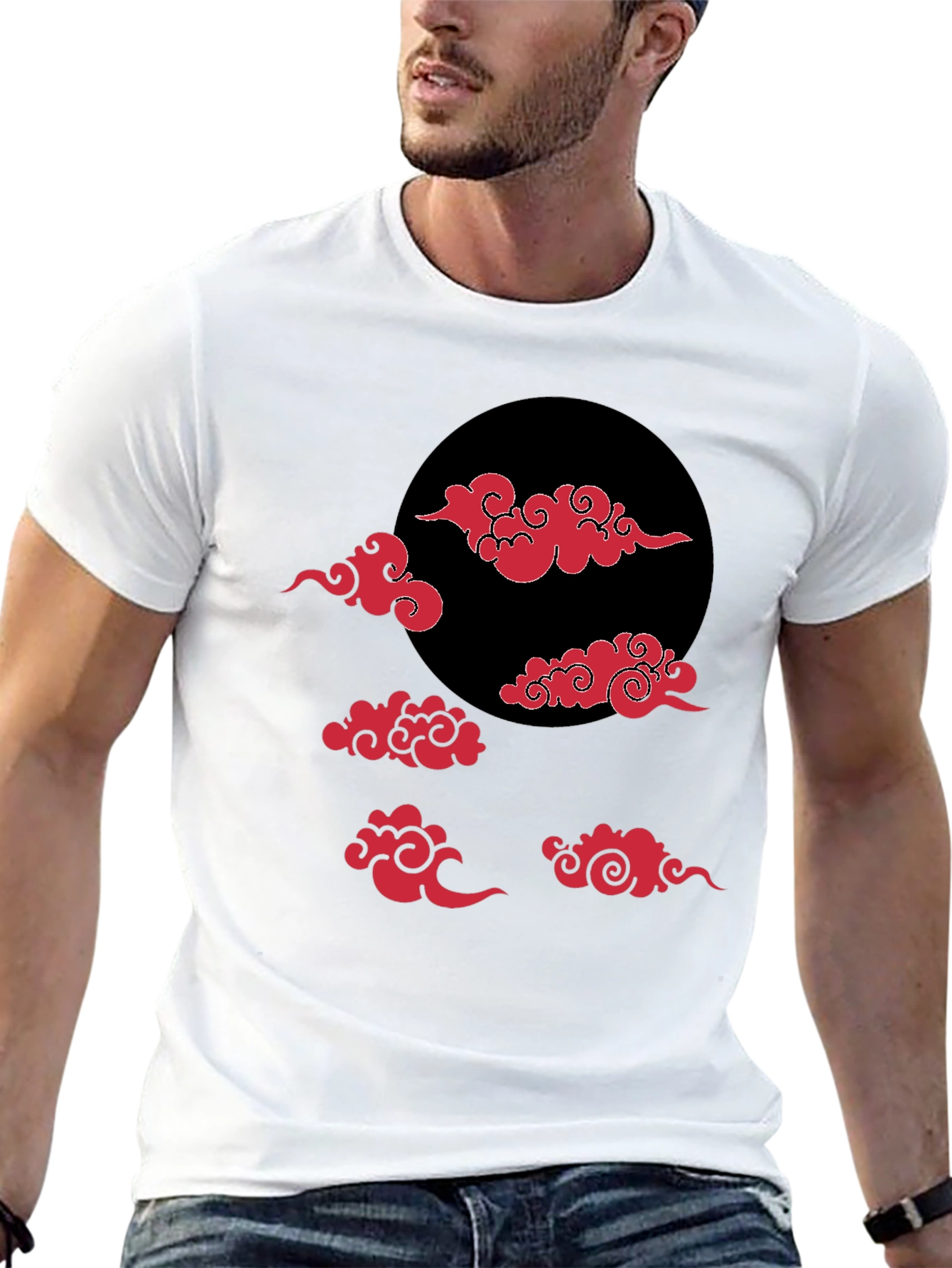 Black Cloud Pattern Graphic Tee - Black T-Shirt view 13