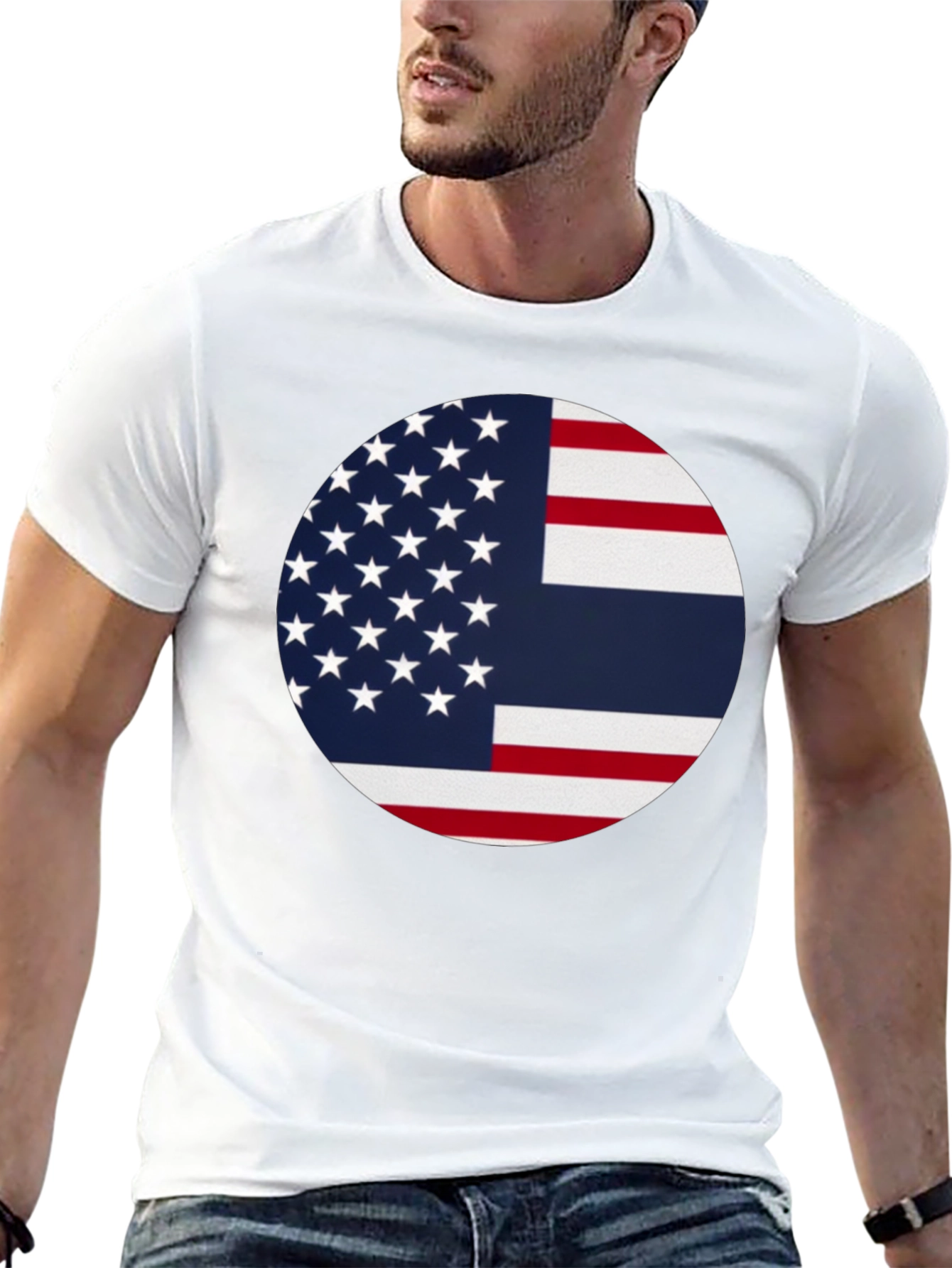 Black USA & Thailand Flag Graphic Tee - Stylish Fusion T-Shirt view 13
