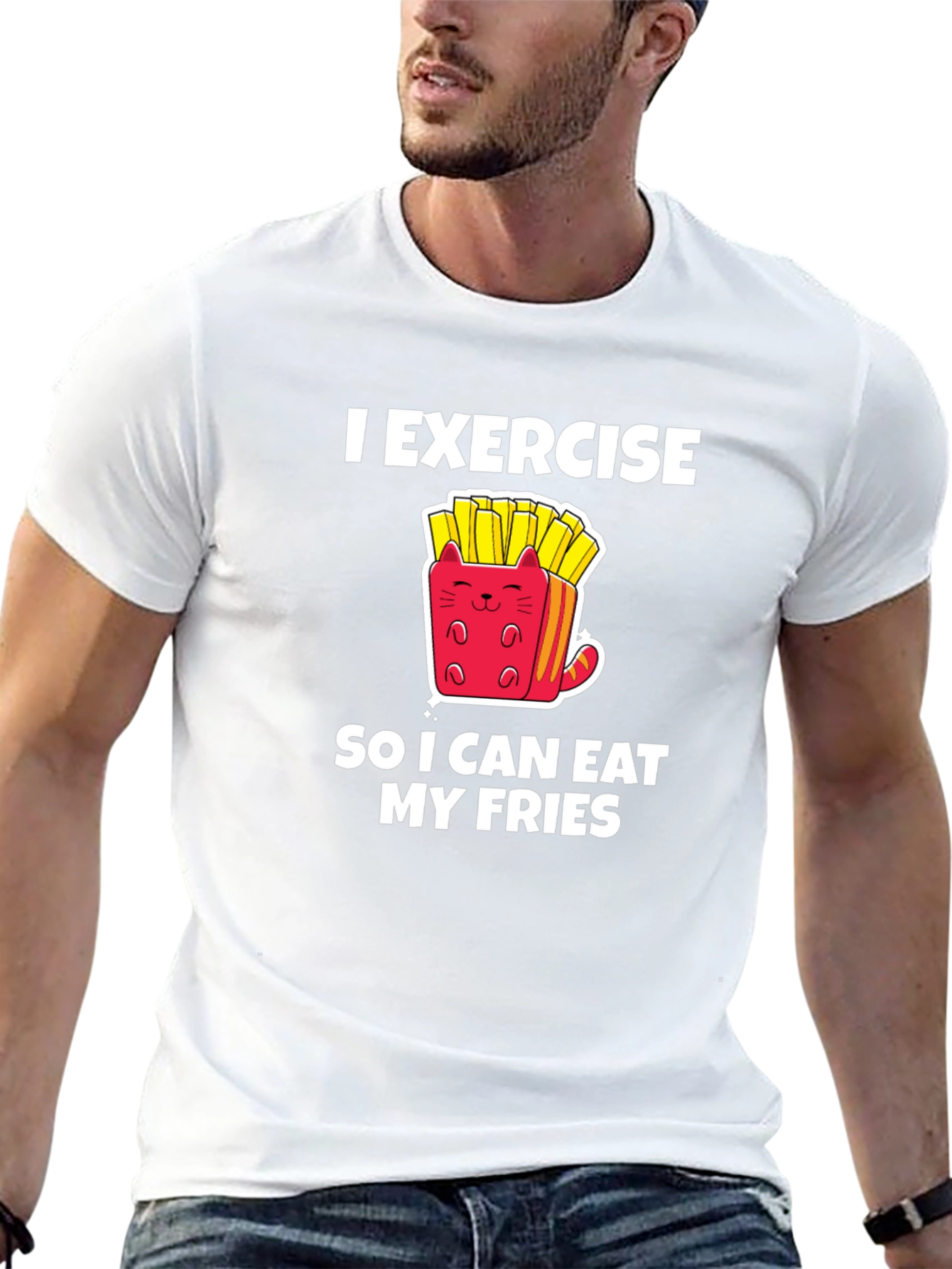 Black Exercise Eat Fries Black T-Shirt view 13