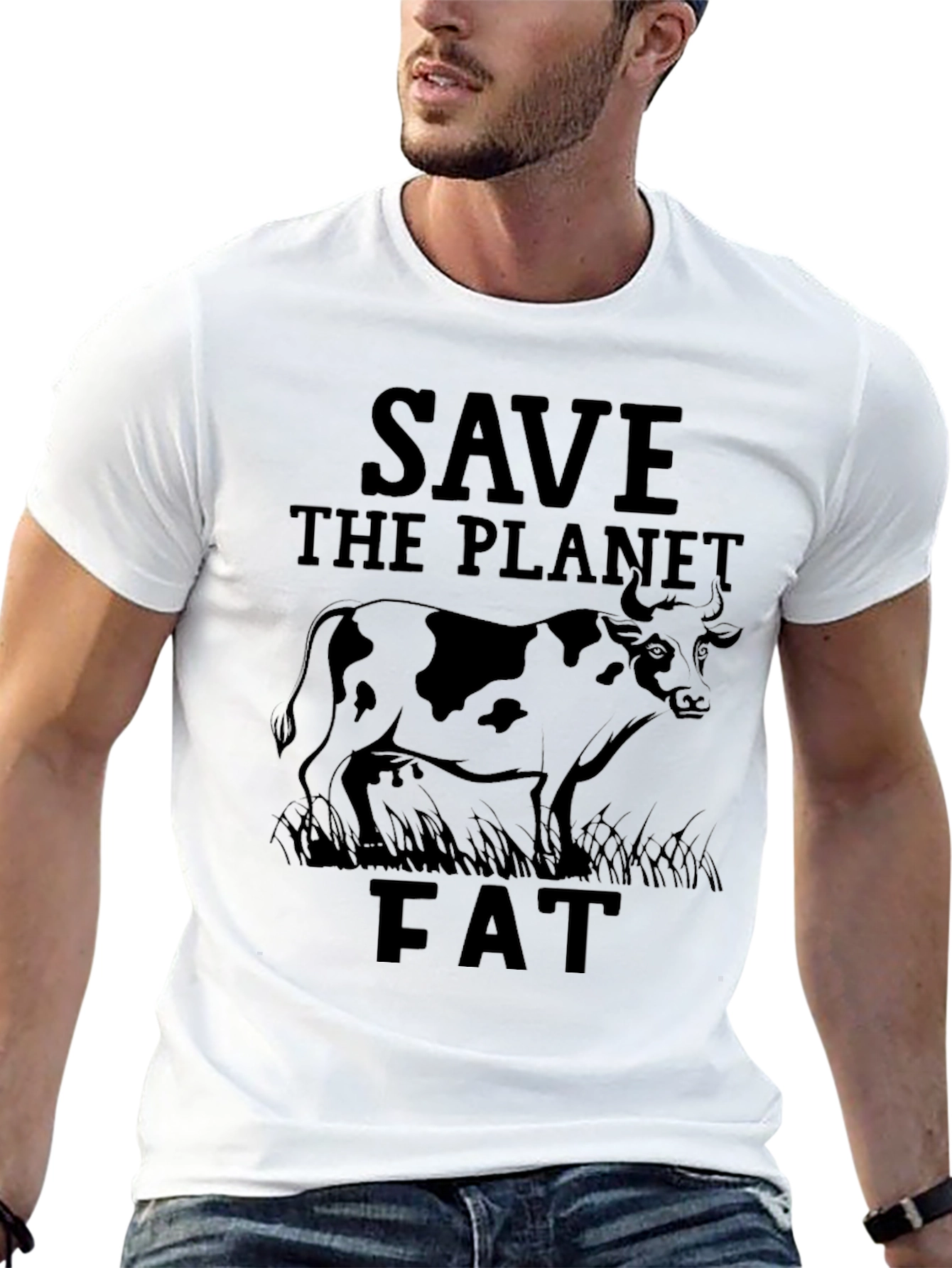 Black Save The Planet Fat Cow Graphic Tee view 13