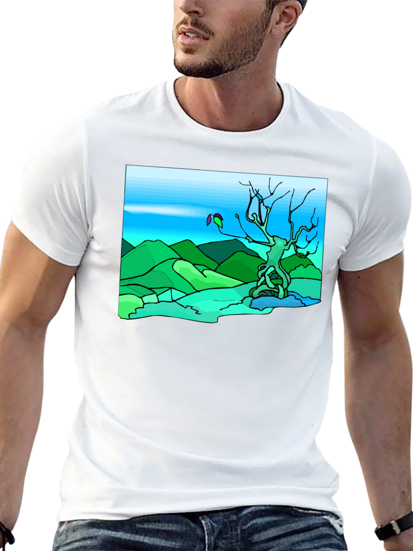 Black Artsy Nature Scene Black T-Shirt view 13