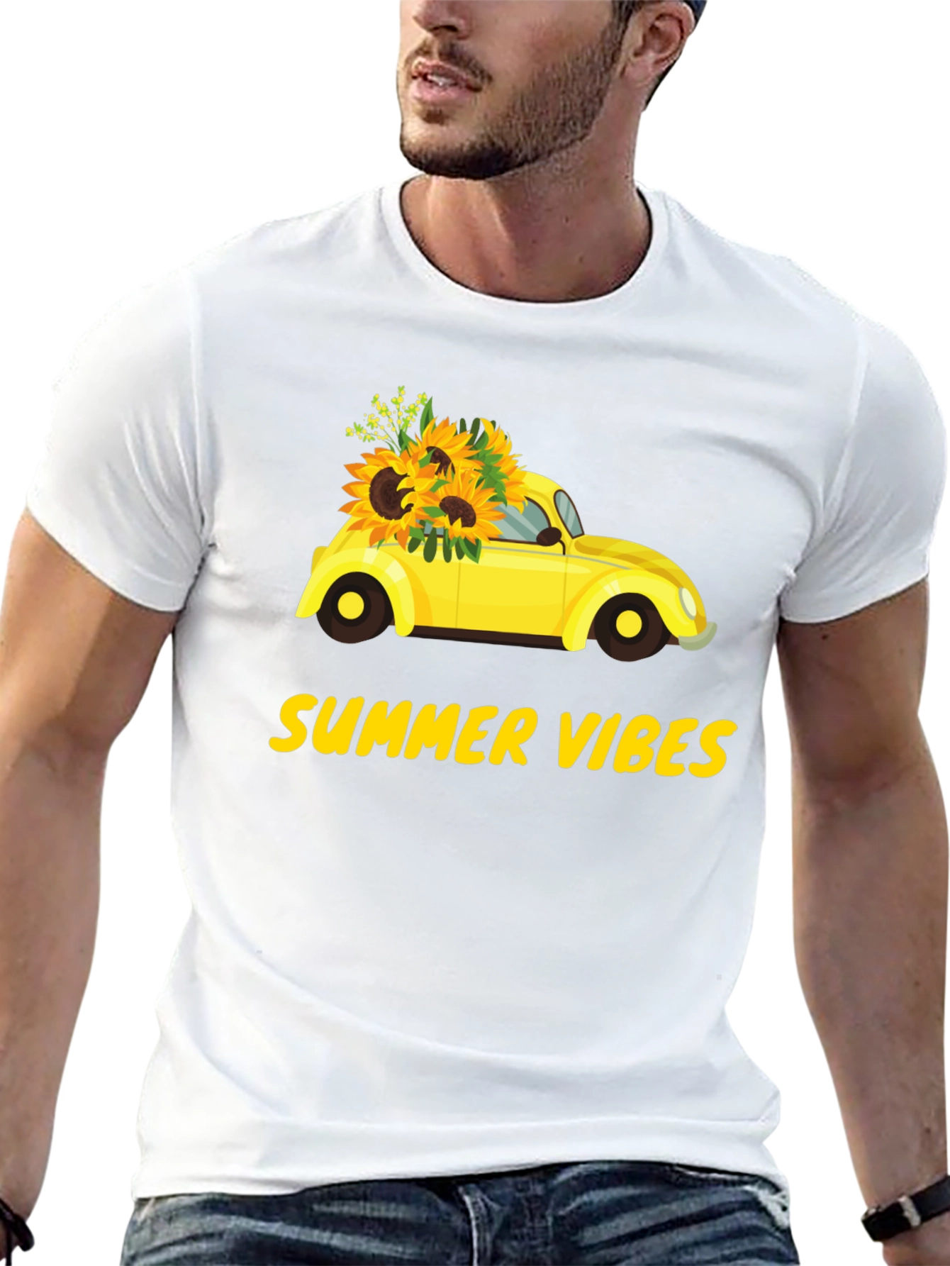 Black Summer Vibes Sunflower Car Graphic T-Shirt view 13