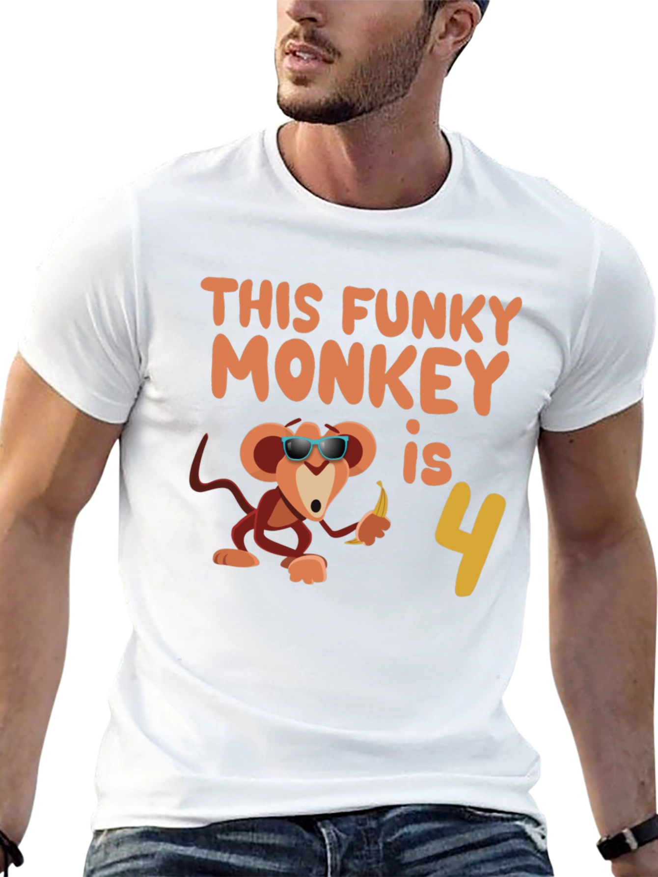 Black Funky Monkey Birthday T-Shirt: 4th Birthday Apparel view 13