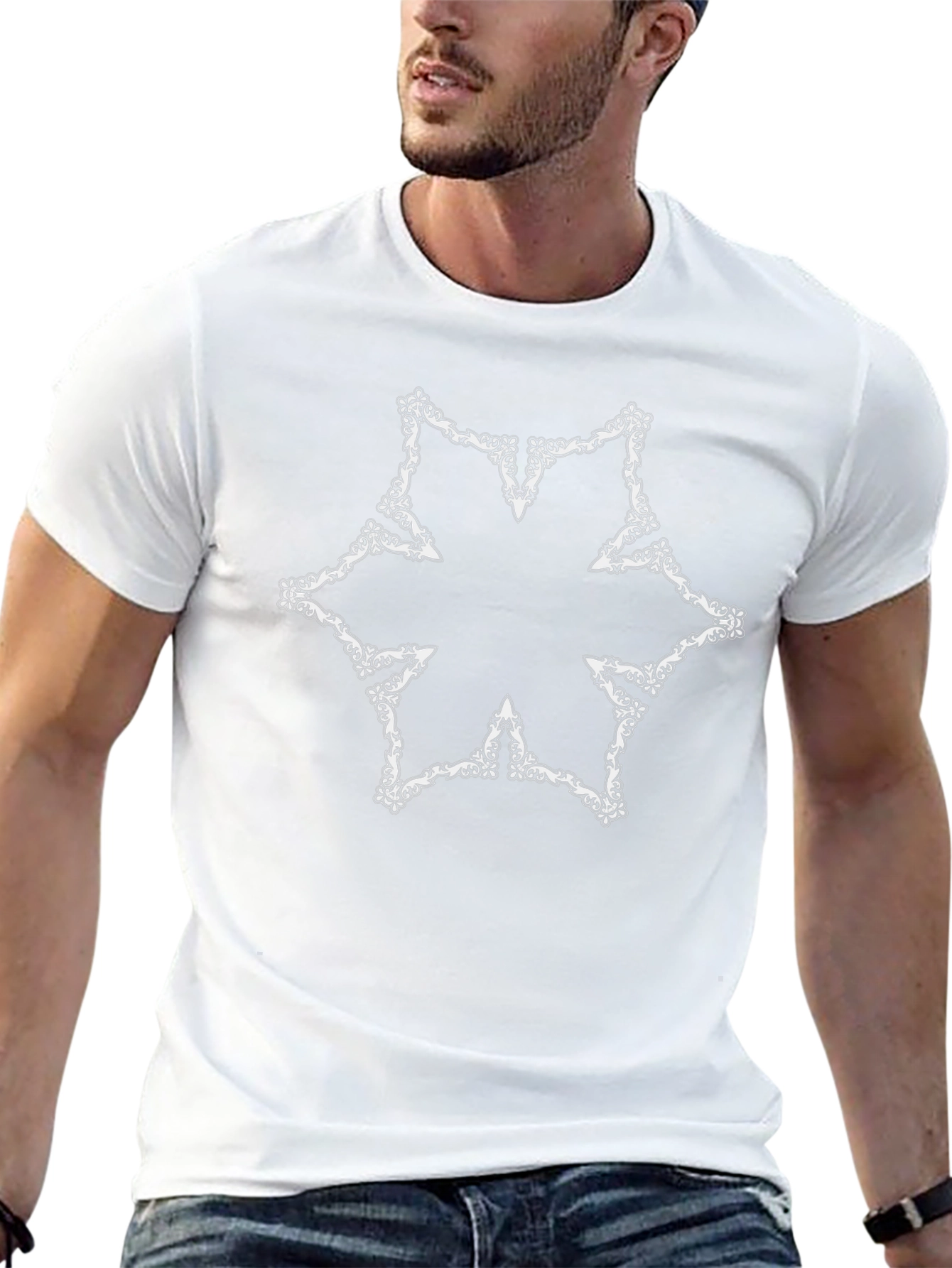 Ornate Snowflake Graphic Tee - Black Cotton Blend - 13