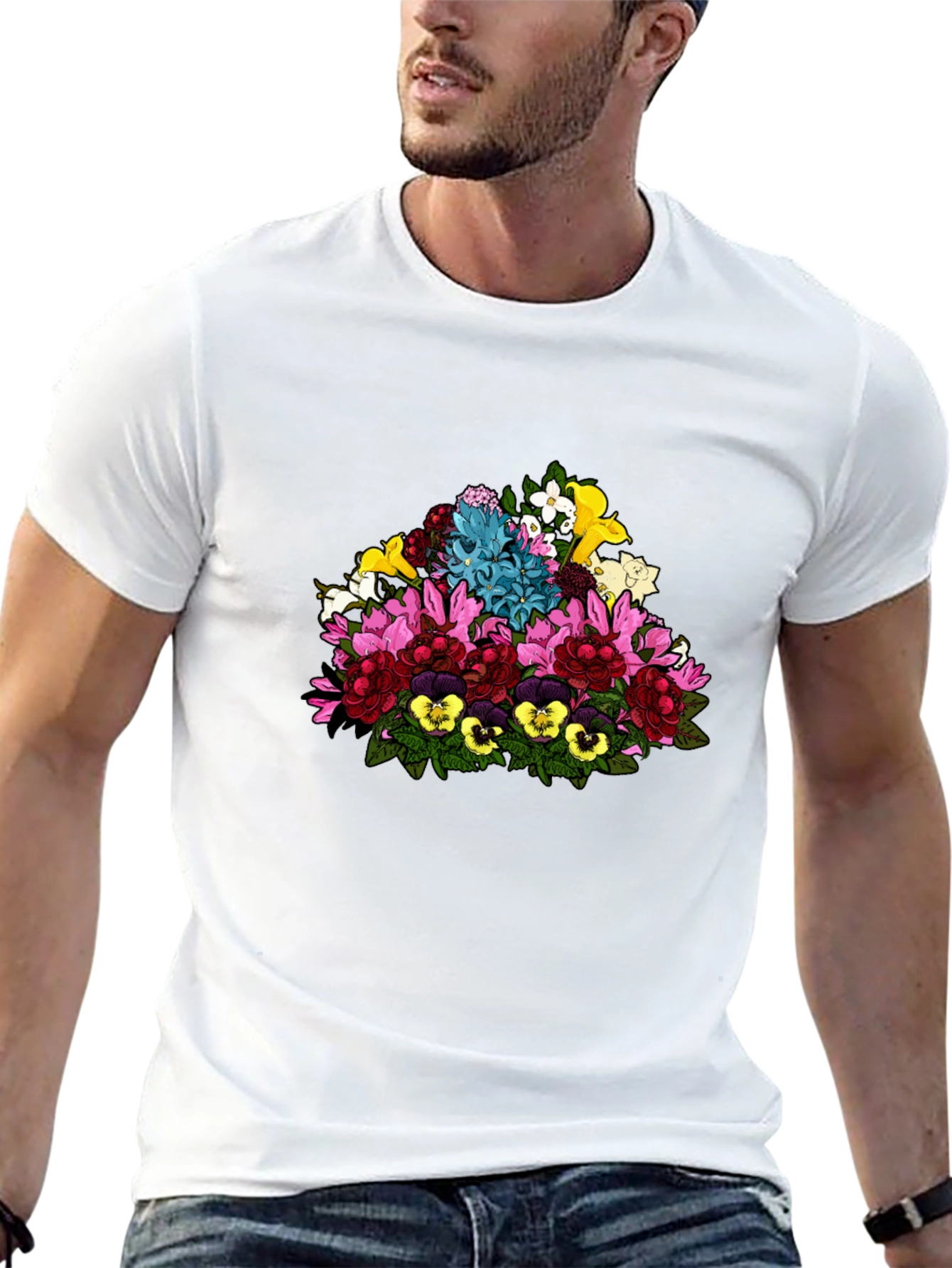 Black Floral Bouquet Graphic Black T-Shirt view 13
