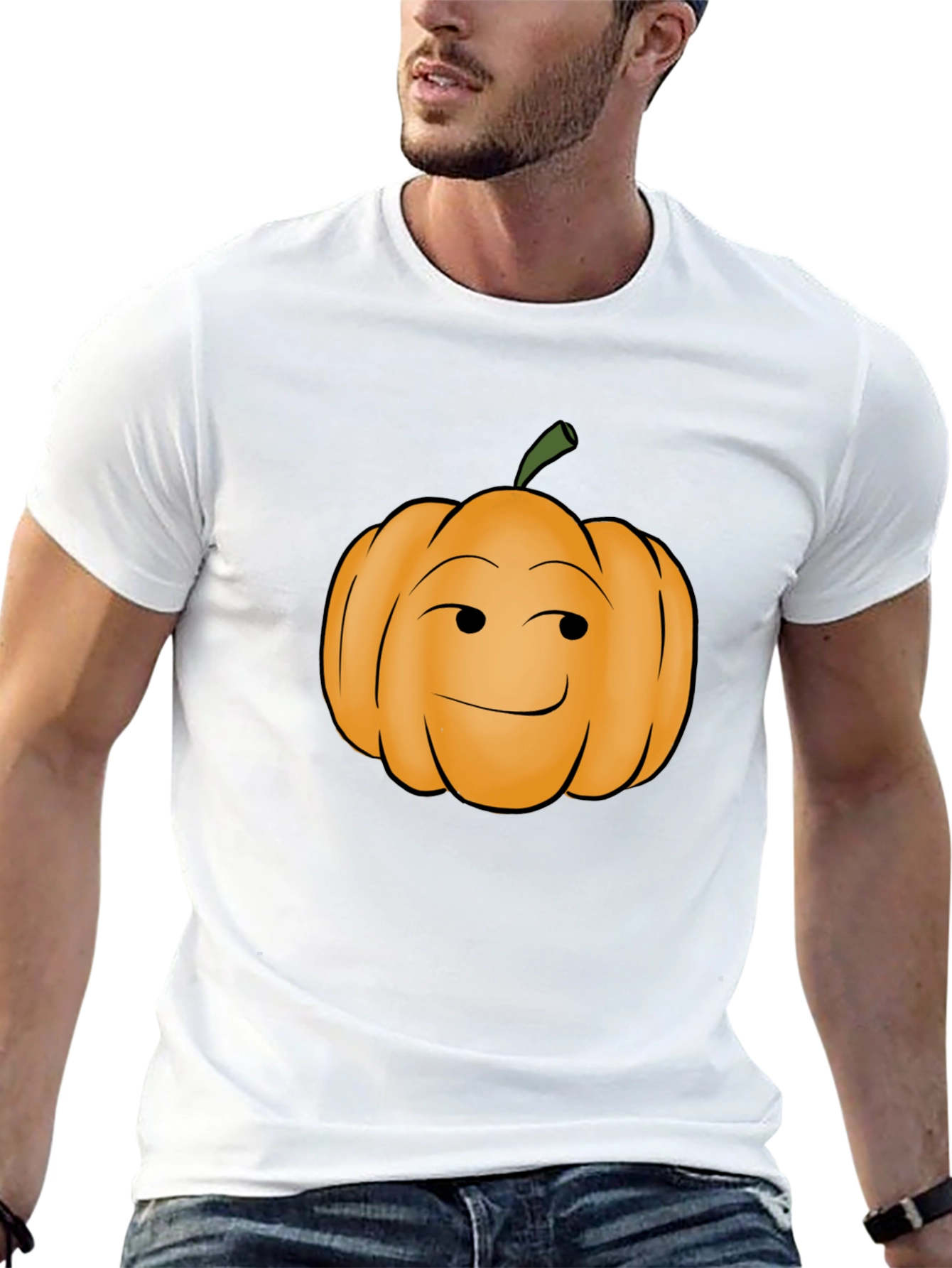 Black Smirking Pumpkin Graphic Tee - Black Cotton T-Shirt view 13