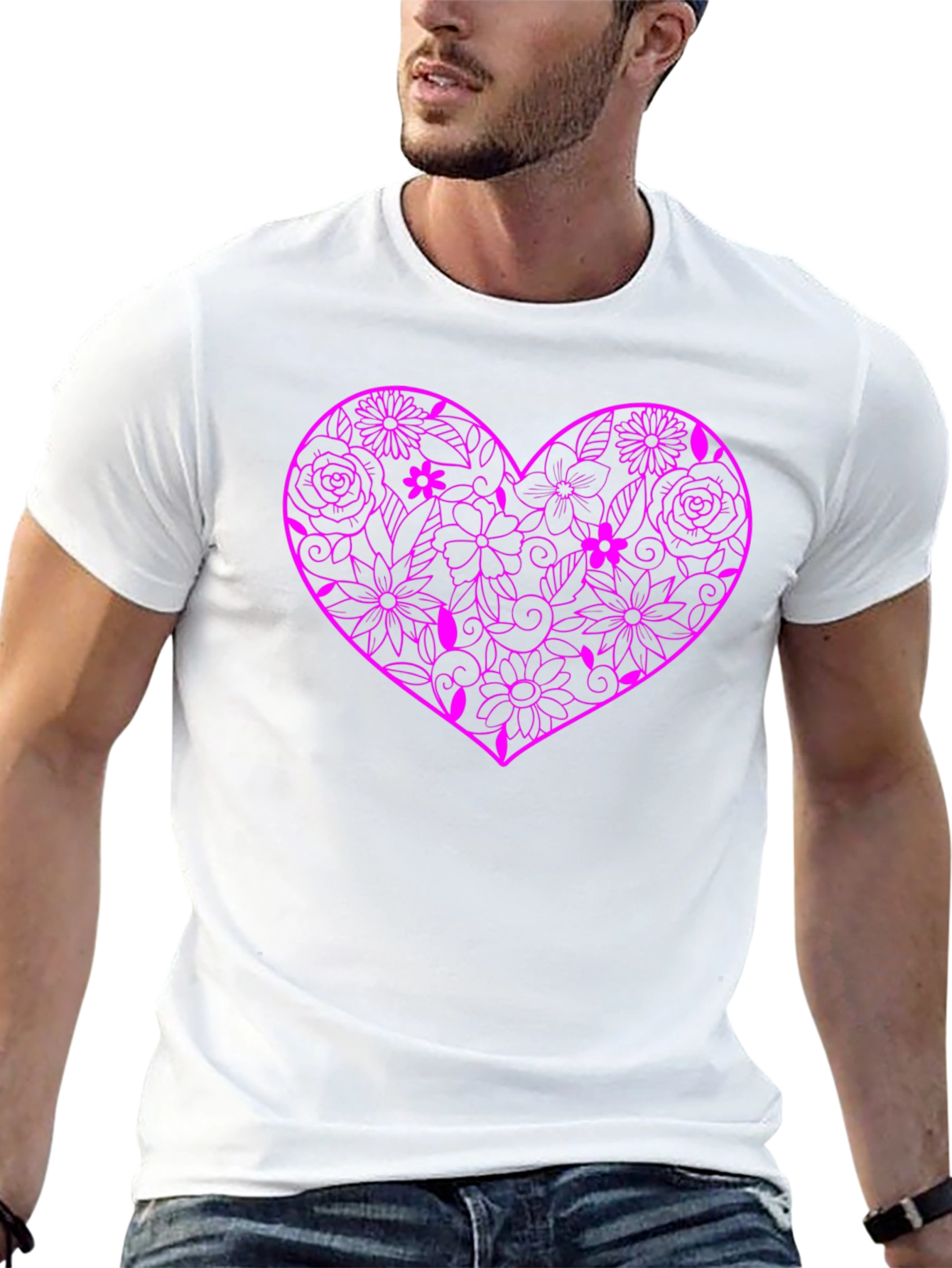 Floral Heart Graphic Black T-Shirt - 13
