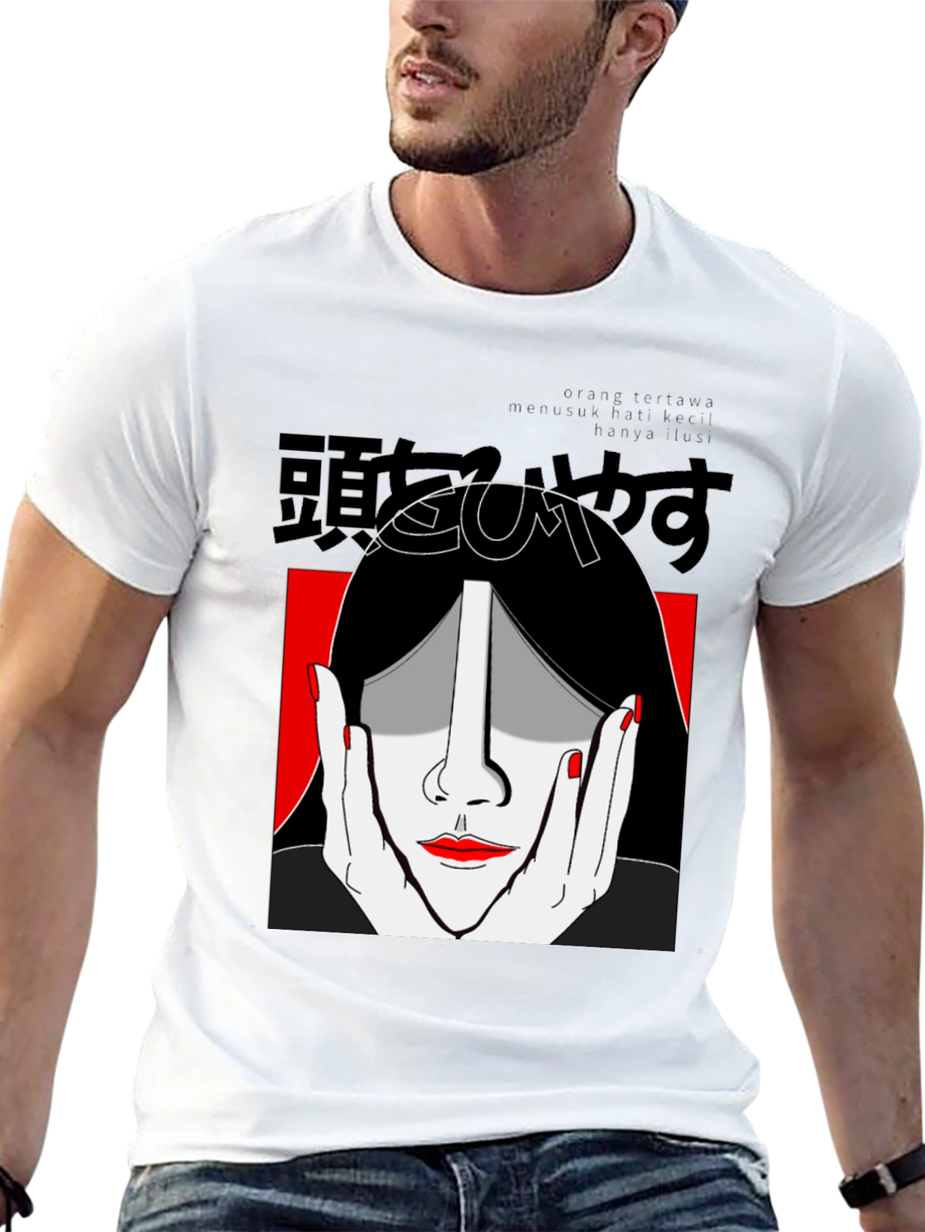 Black Graphic Print Tee - Striking Face Design view 13