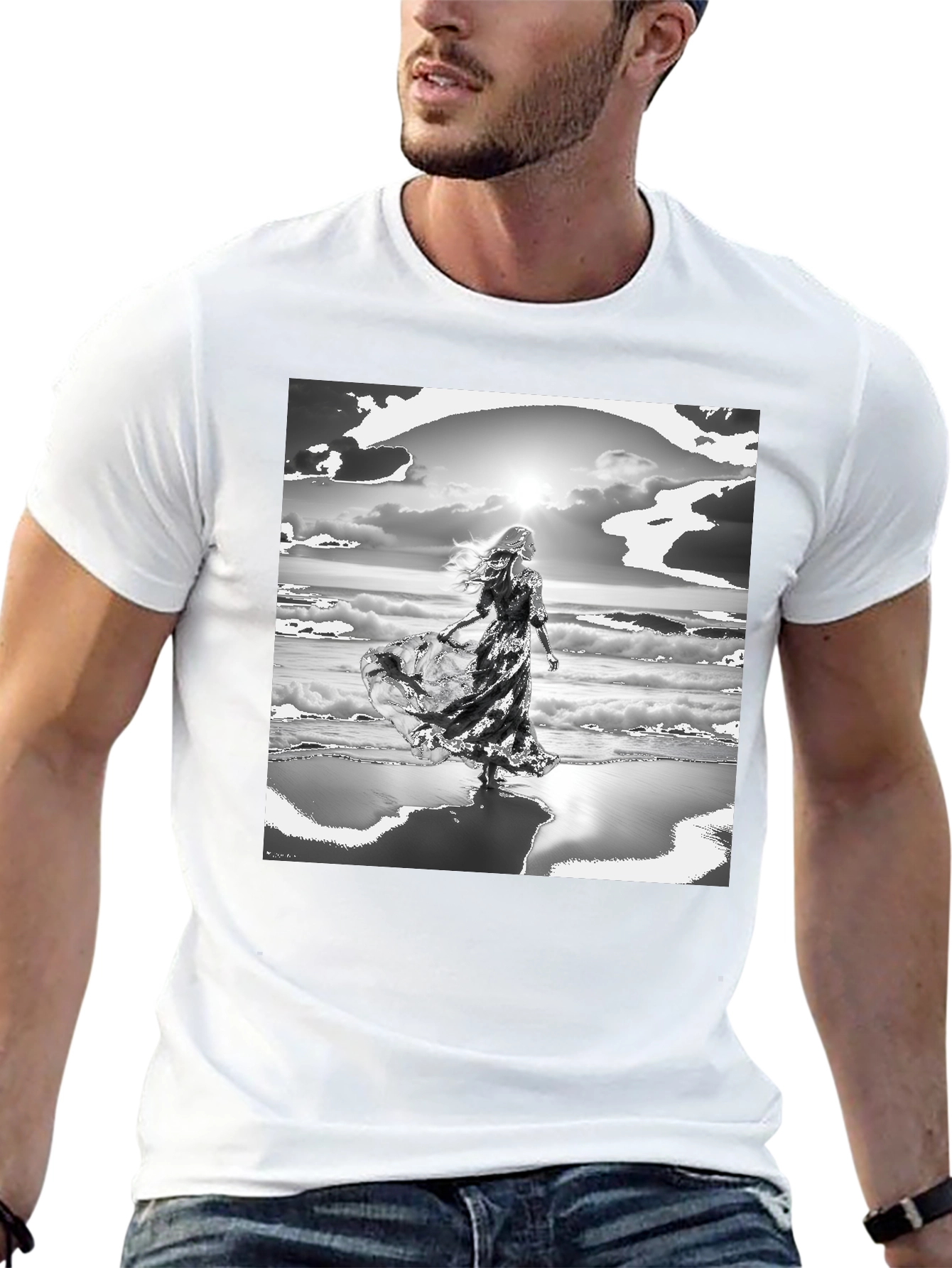 Black Woman on Beach Graphic Tee - Black view 13
