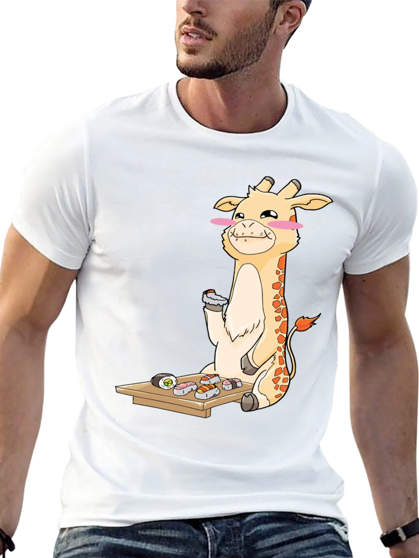 Black Giraffe Sushi Lover T-Shirt - Fun Cartoon Graphic Tee view 13