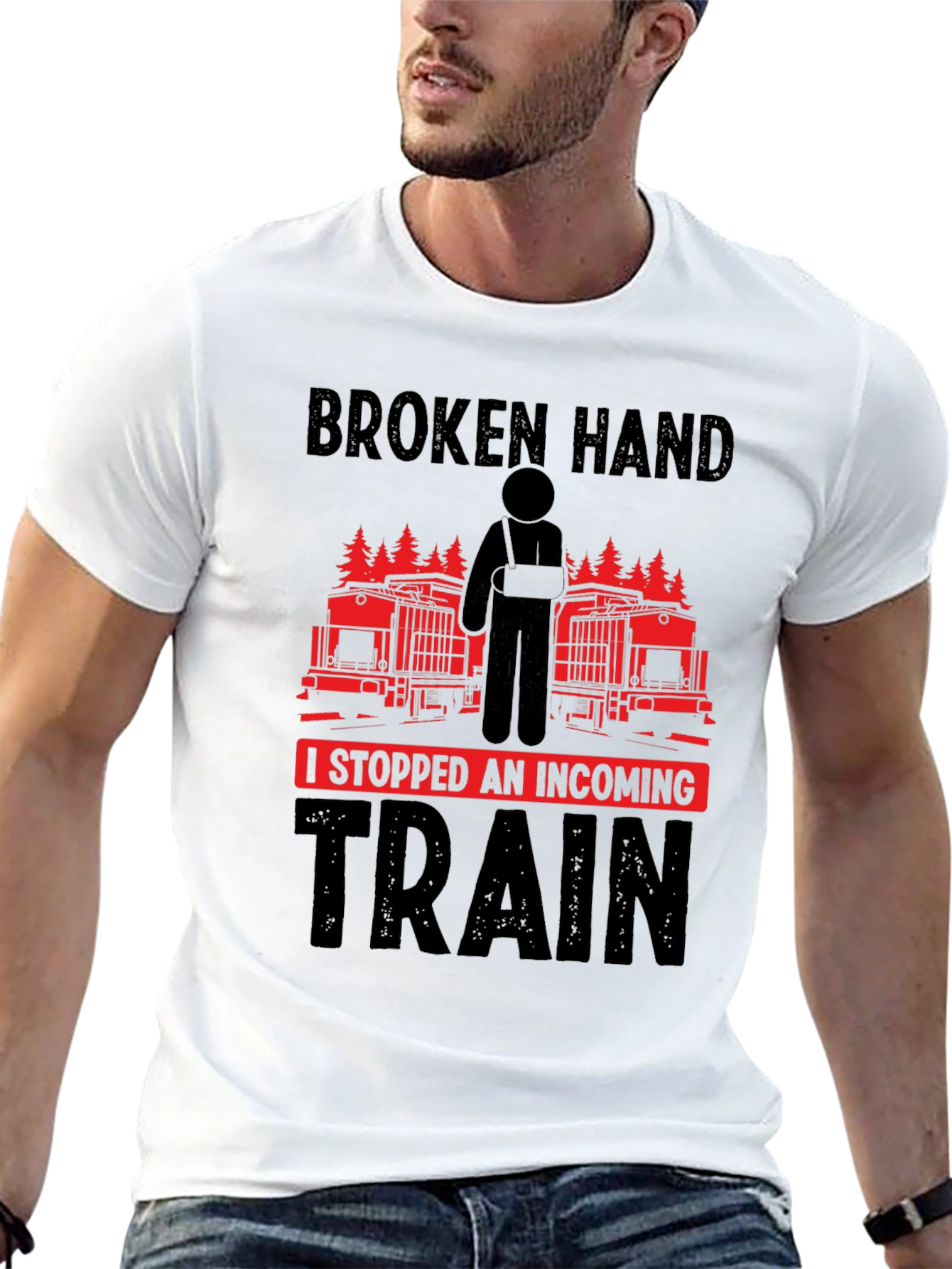 Black Broken Hand Incoming Train Funny T-Shirt view 13
