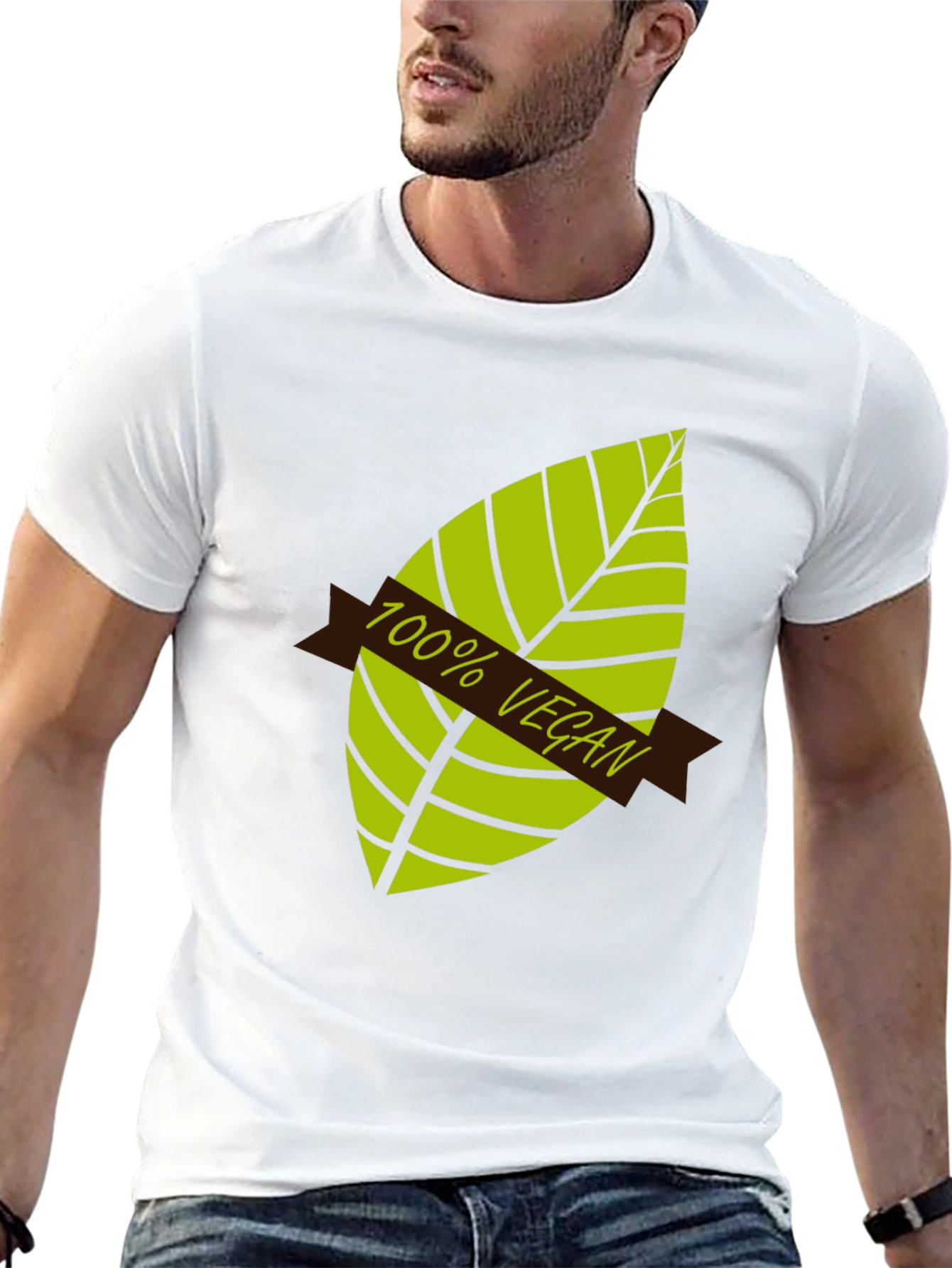 Black 100% Vegan Graphic T-Shirt - Black, Leaf Design view 13