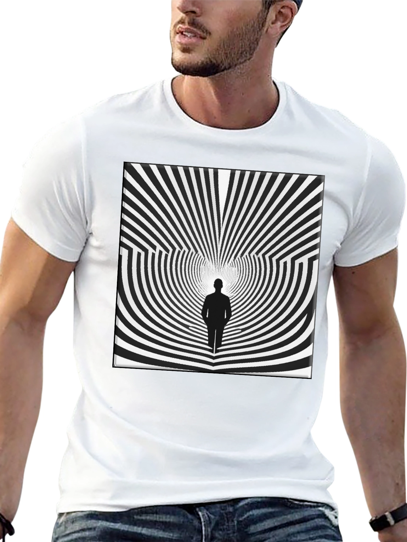 Black Optical Illusion Graphic Tee - Black Cotton Shirt view 13