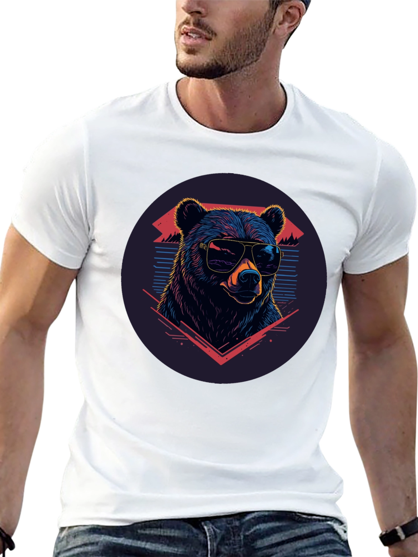 Black Cool Bear Graphic Tee - Retro Style Black T-Shirt view 13