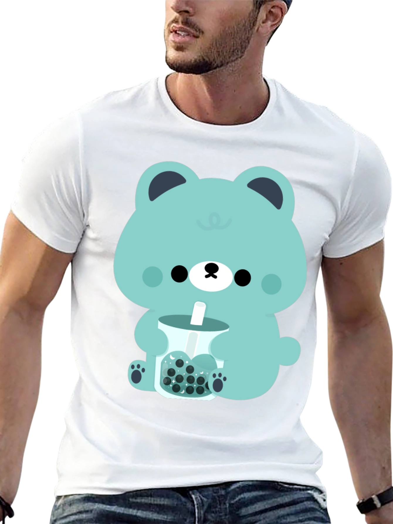 Black Cute Bear Bubble Tea Graphic Tee view 13