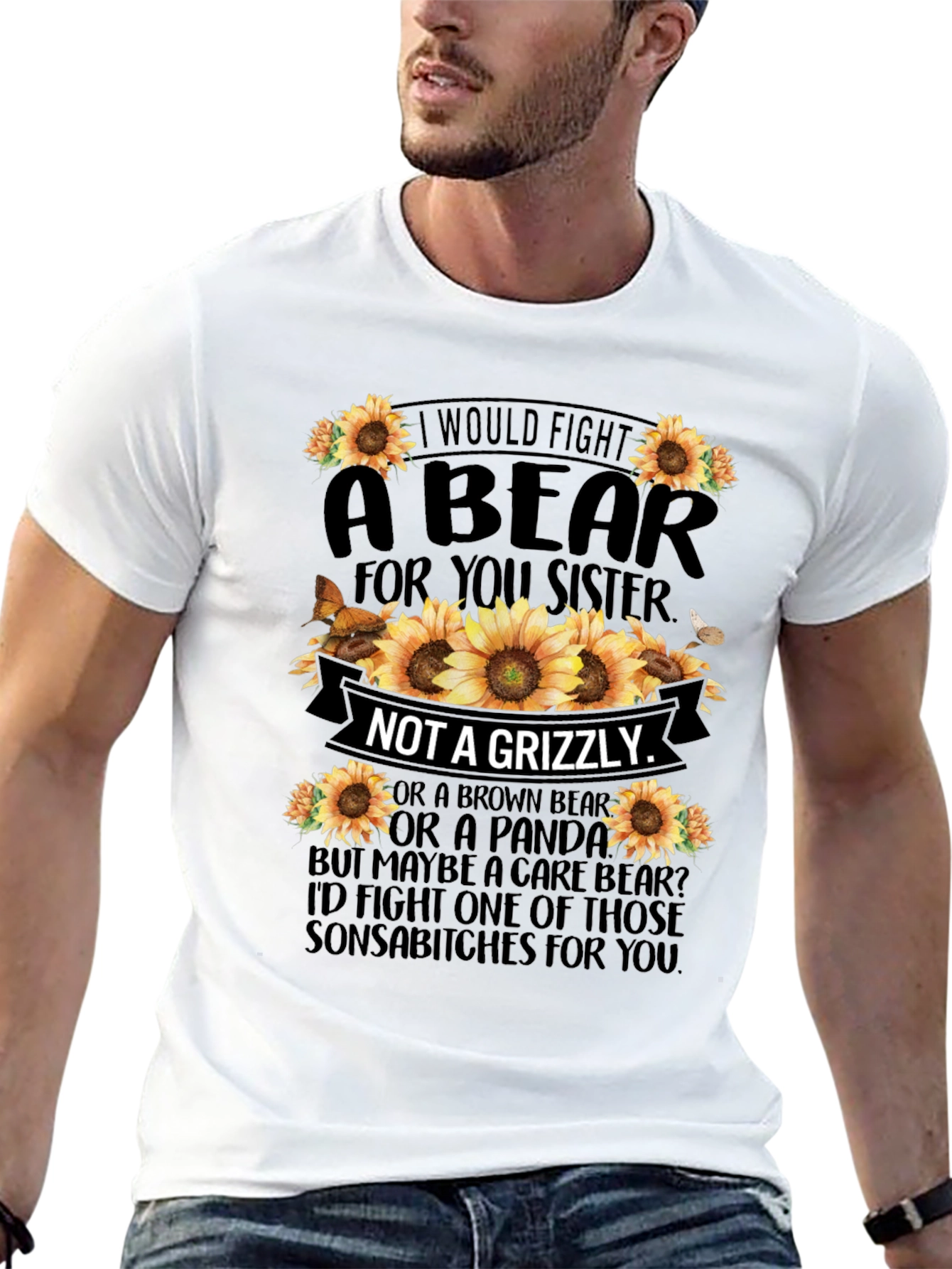Black I Would Fight A Bear Sister T-Shirt view 13