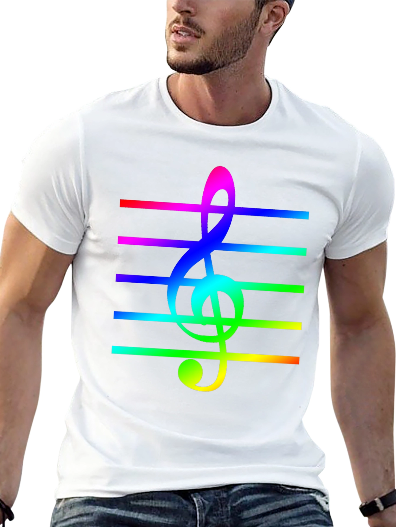 Black Rainbow Treble Clef Music Staff T-Shirt view 13