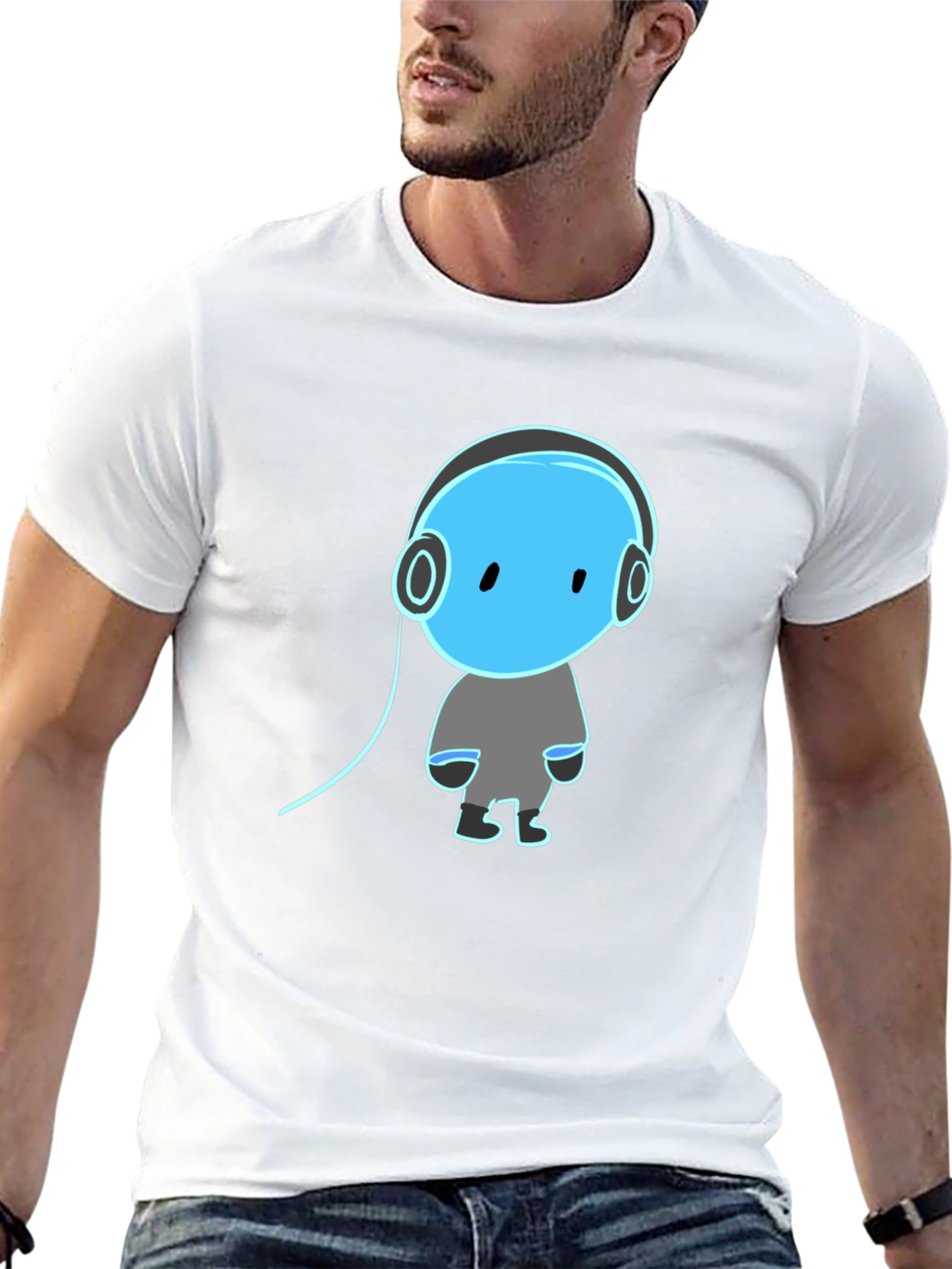 Black Cool Graphic Tee - Blue Headphone Dude view 13