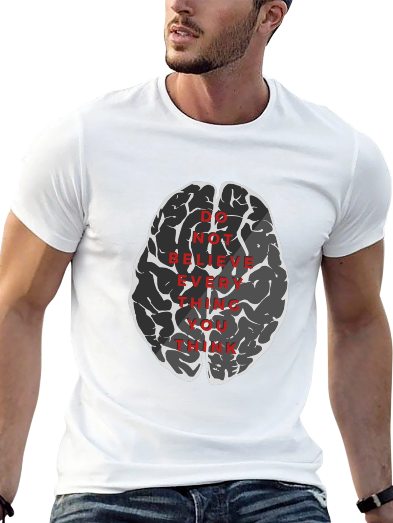 Black Brain Graphic Tee - Do Not Believe Everything You Think T-Shirt view 13